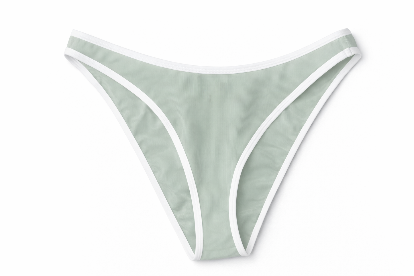 Wilo Ribbed Sage Green Bikini Set M White Trim 3PC Beach Swim