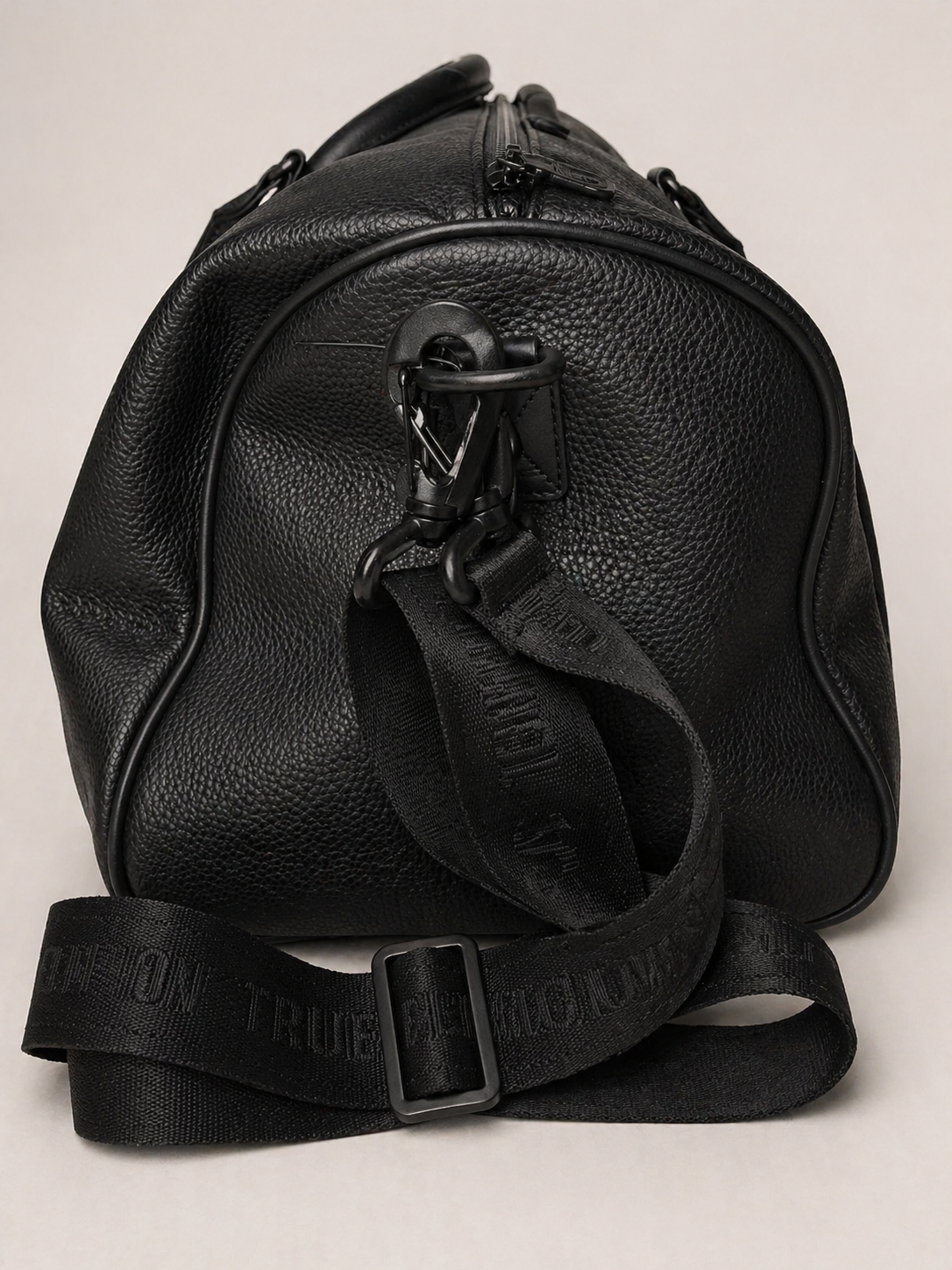 True Religion Black Duffle Bag Keepall Weekender Travel Gym Carry-On Shoe Compartment NWT