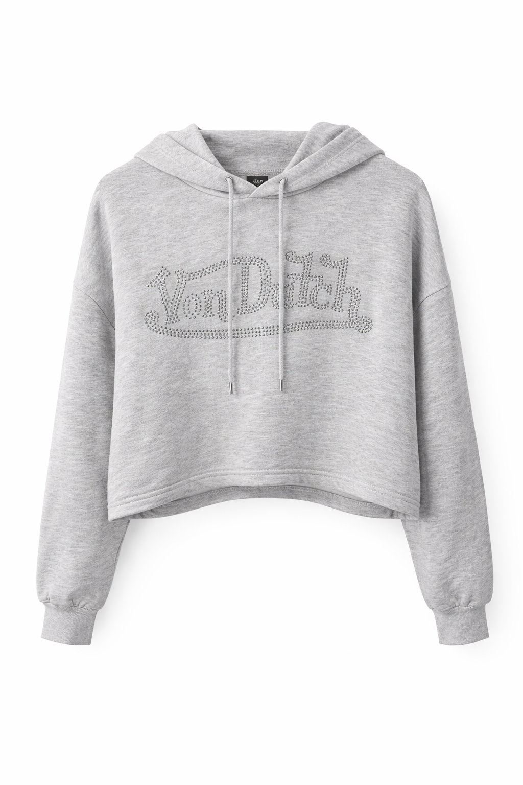 Von Dutch Women’s Cropped Rhinestone Hoodie – Gray Medium