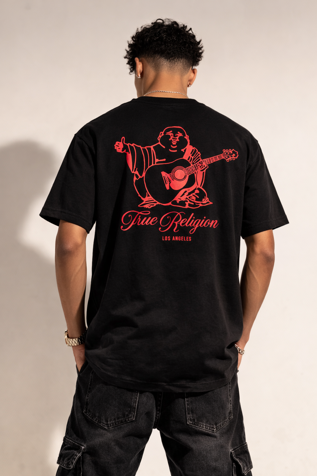 True Religion Buddha Graphic T Shirt Mens Medium Black Red Logo Tee LA