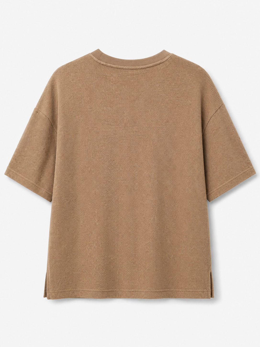 NWT DKNY Oversized Fit Taupe Waffle Knit Tee Shirt Large Neutral Beige Textured Luxury Top