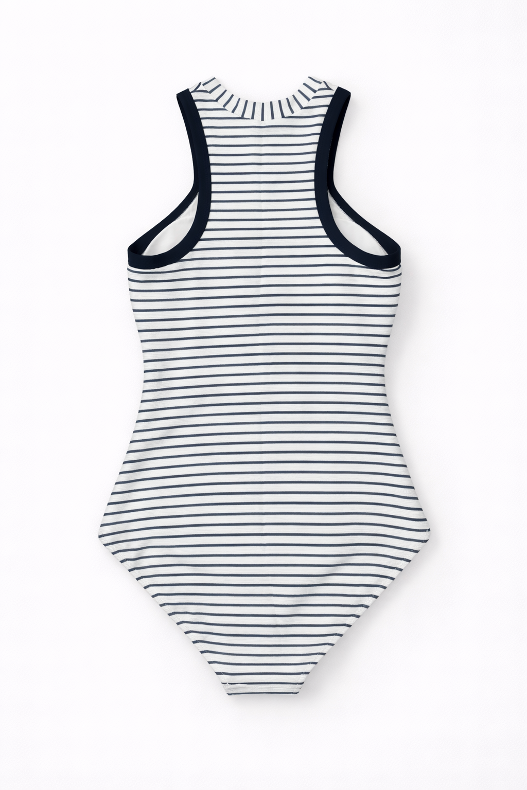 Gottex Striped One Piece Swimsuit Size 10 – White Navy High Neck Zip Front Designer Swimwear