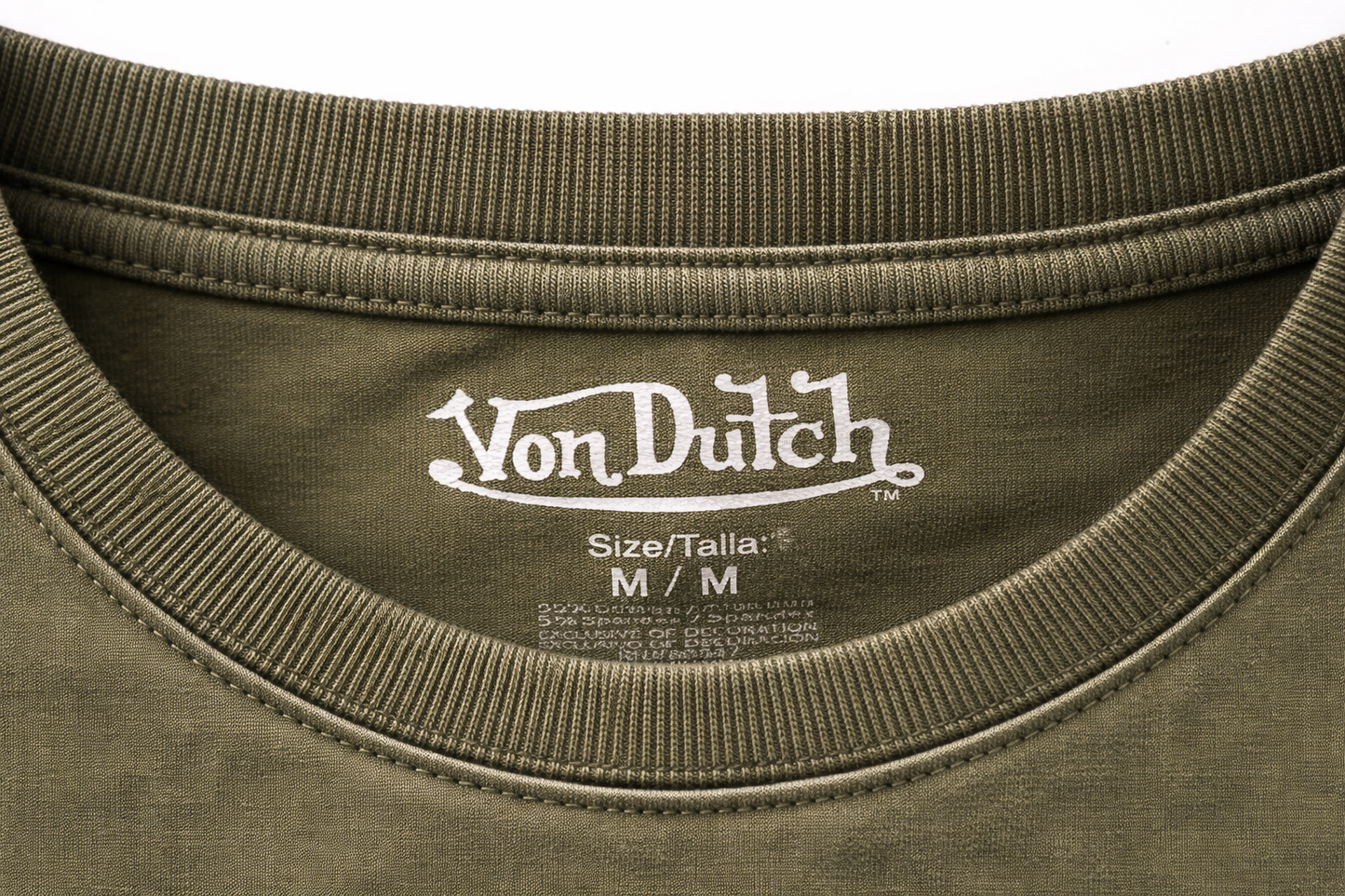 Von Dutch Studded Graphic Baby Tee Women’s Olive Green Y2K Vintage Style Fitted T-Shirt NWT