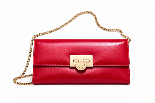 Ted Baker Scarlet Patent Leather Gold Chain Clutch