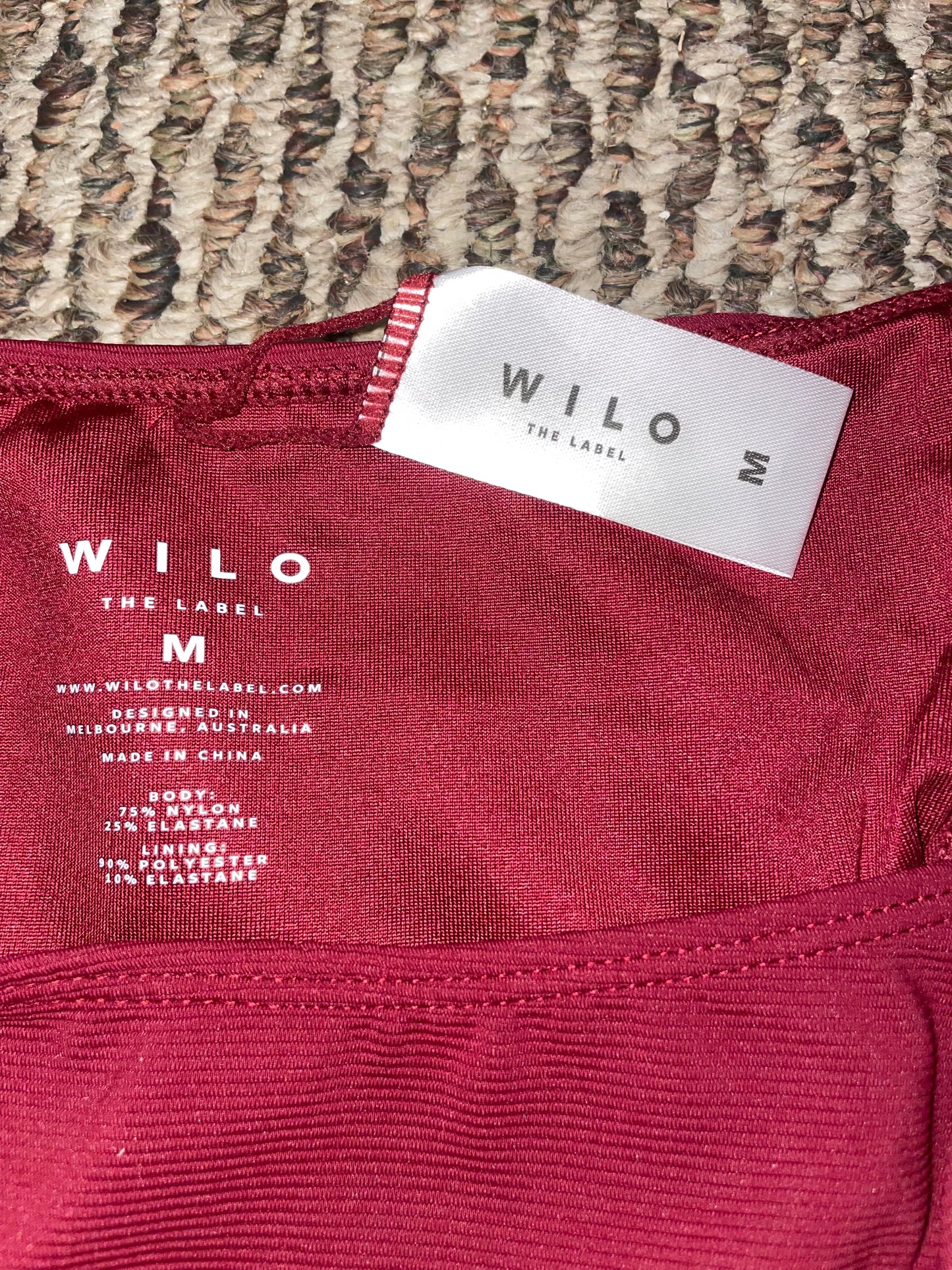 Wilo The Label Burgundy Tie String Bikini Set – Triangle Top & Adjustable Bottom – MSRP $88