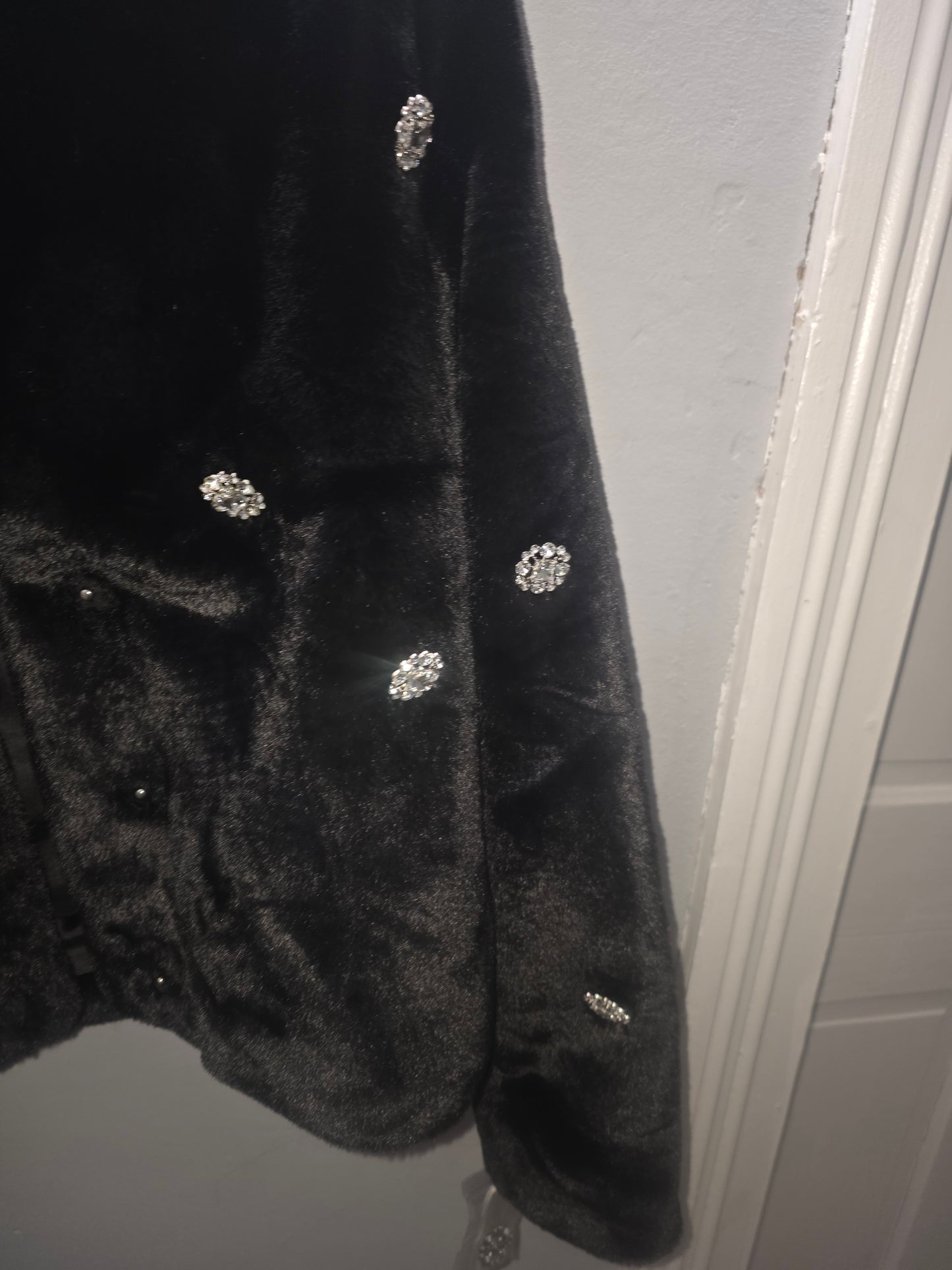 CeCe Black Embellished Faux Fur Jacket – Authentic Designer Glam Statement Coat