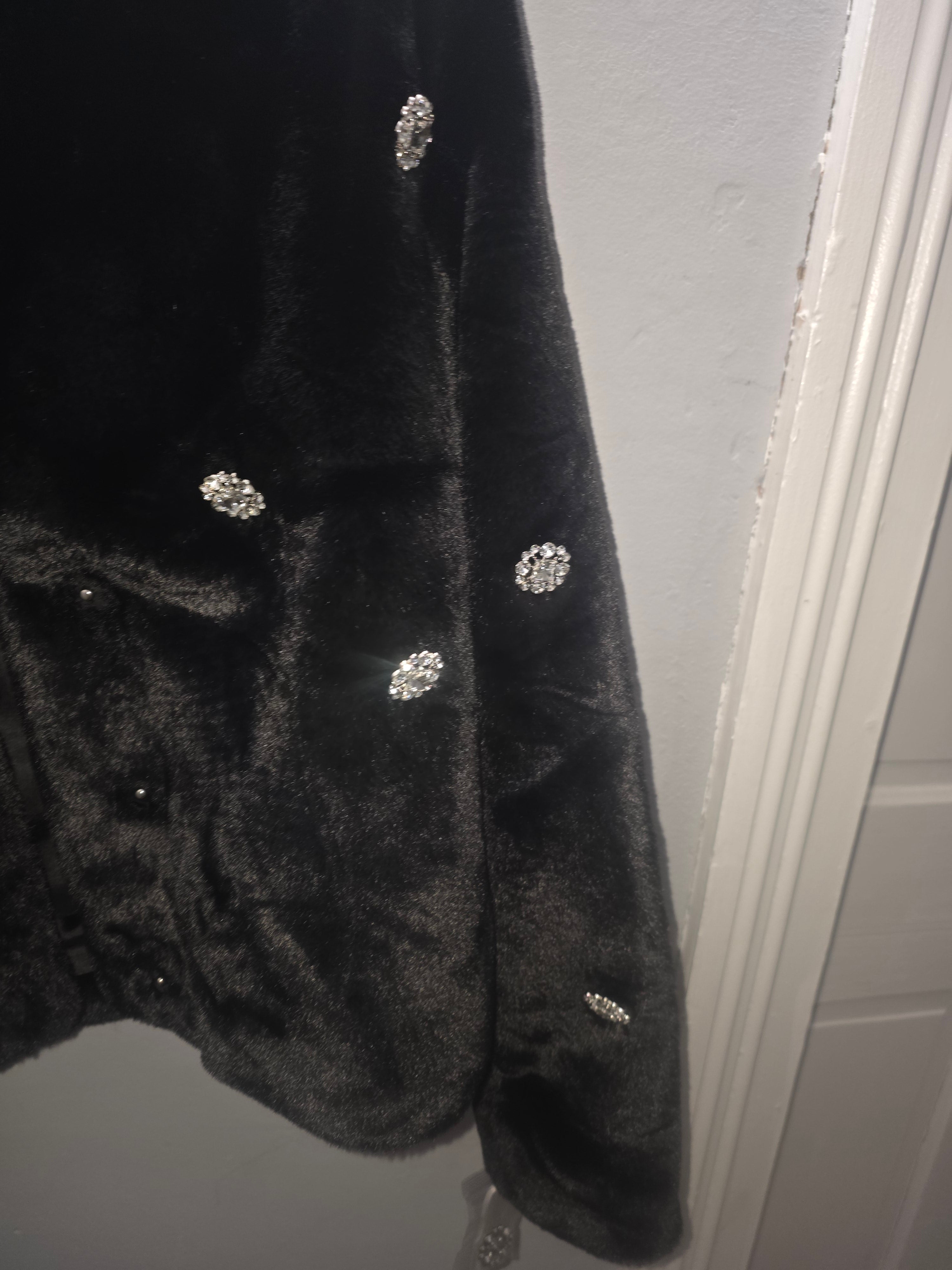 CeCe Black Embellished Faux Fur Jacket – Authentic Designer Glam Statement Coat