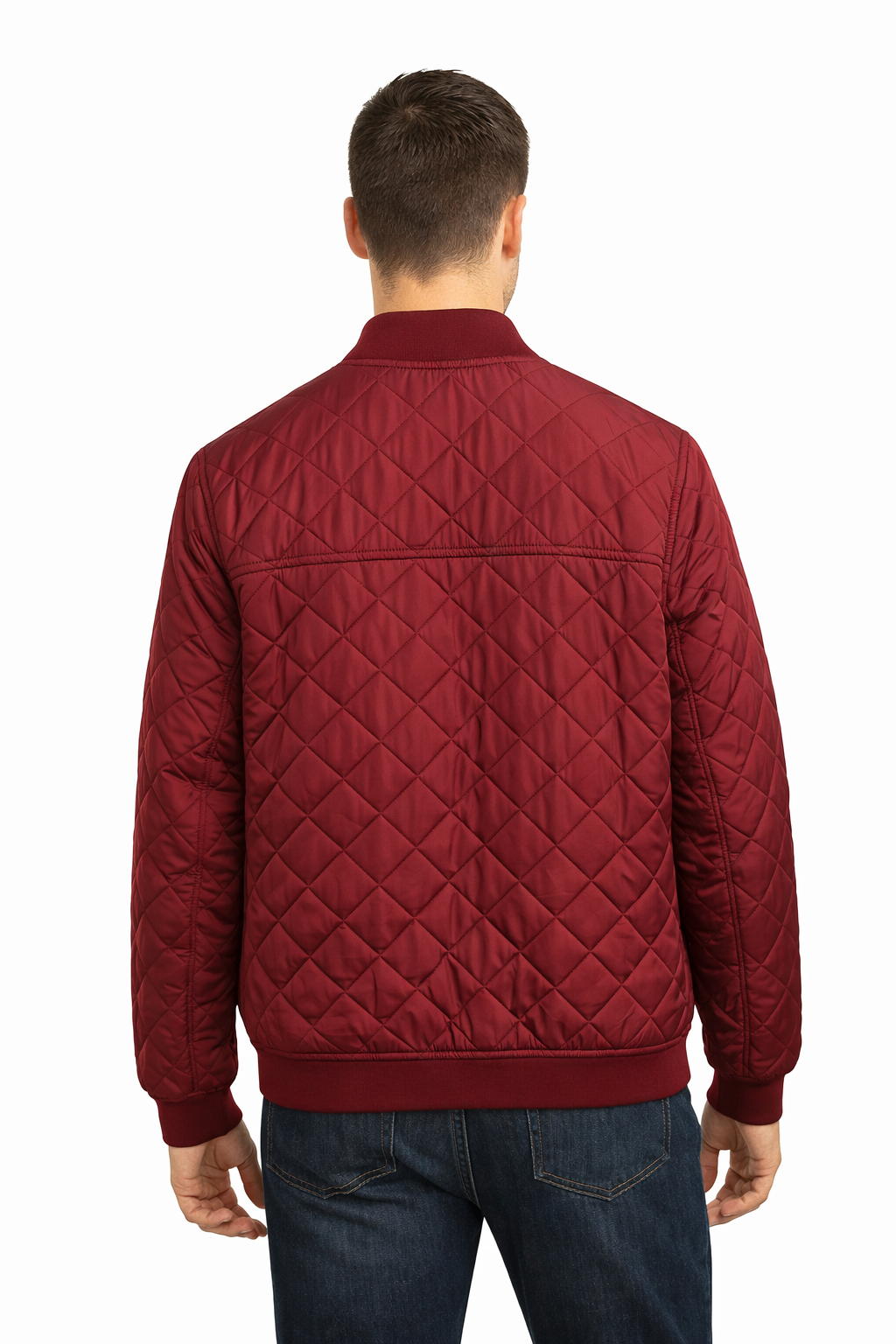 Calvin Klein Men’s Quilted Bomber Jacket – Burgundy Water-Resistant Windproof Coat (Size L) Authentic