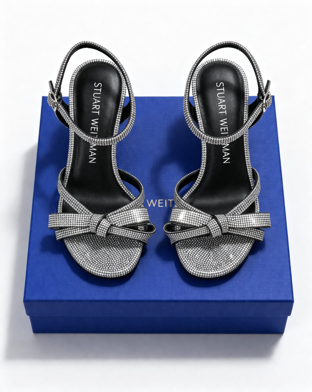 Stuart Weitzman Bow Platform Sandals Gunmetal Crystal Heels – Rhinestone Ankle Strap Heels Size 8 (EU 38.5)