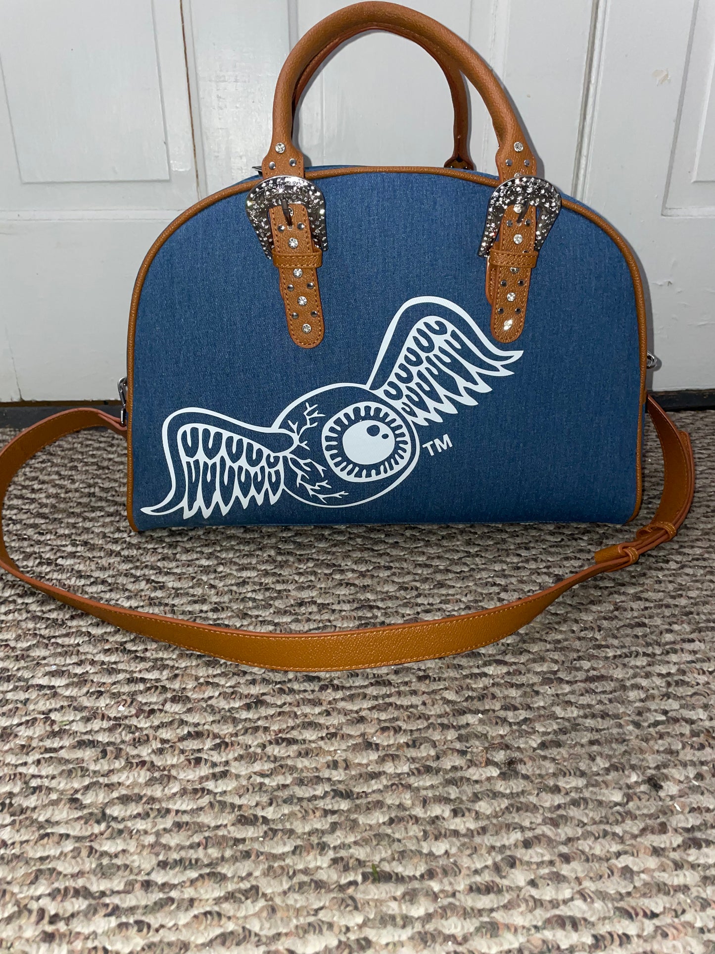 Von Dutch Denim Duffle Bag – Y2K Logo Travel Bag