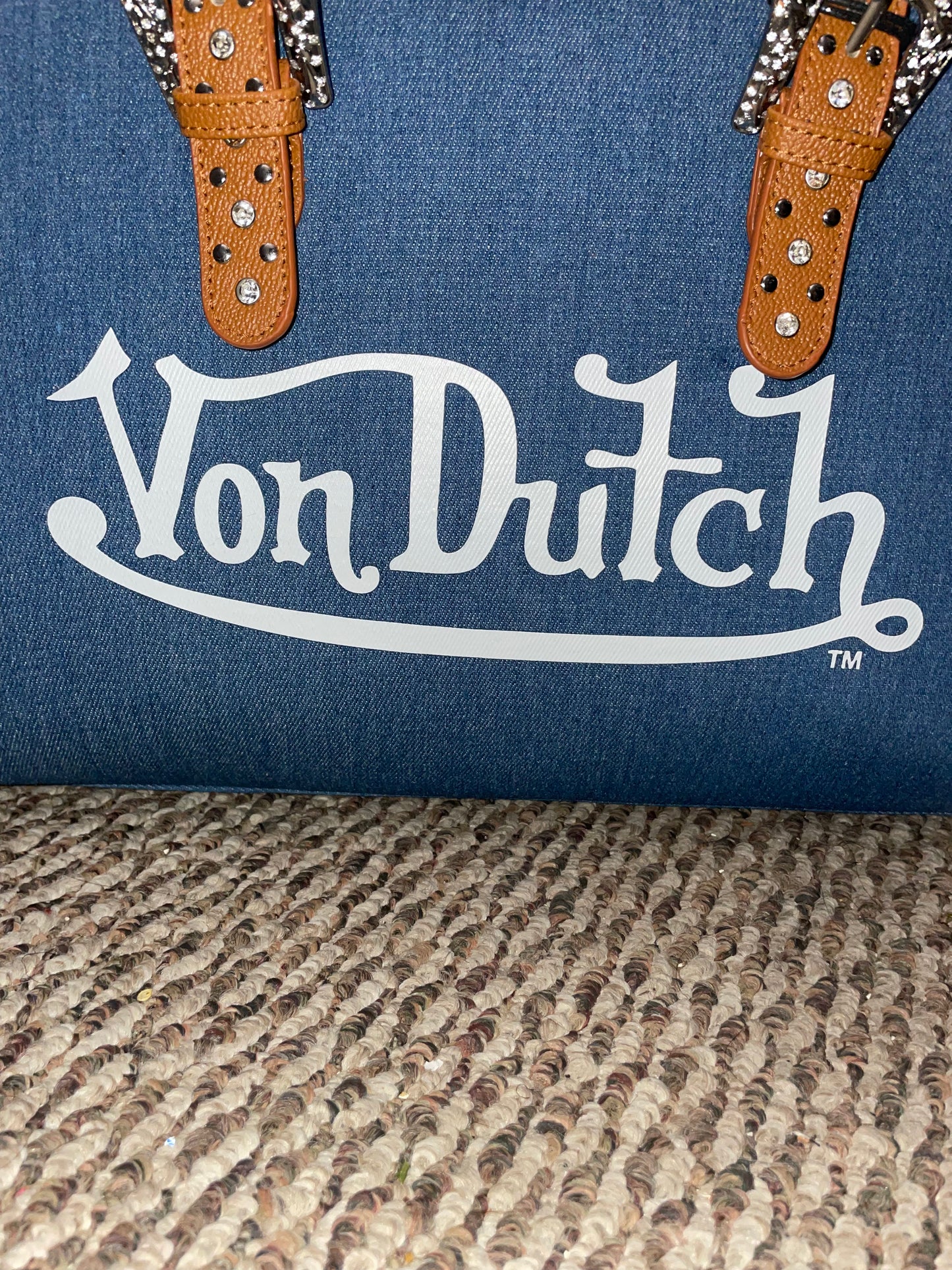 Von Dutch Denim Duffle Bag – Y2K Logo Travel Bag