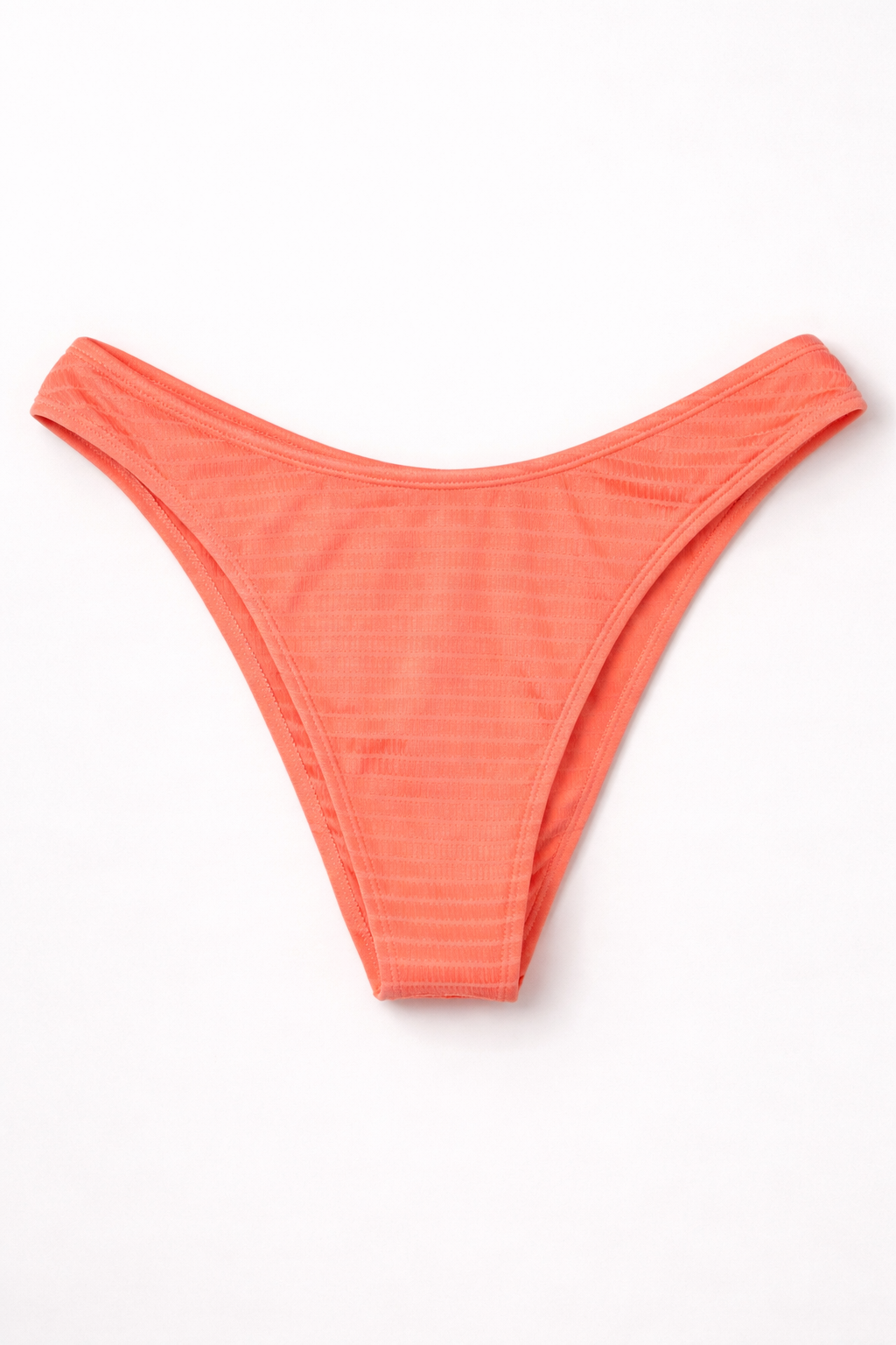 Isabella Rose Neon Coral Bikini Set – Textured Bandeau Top & High Cut Bottoms (Medium)