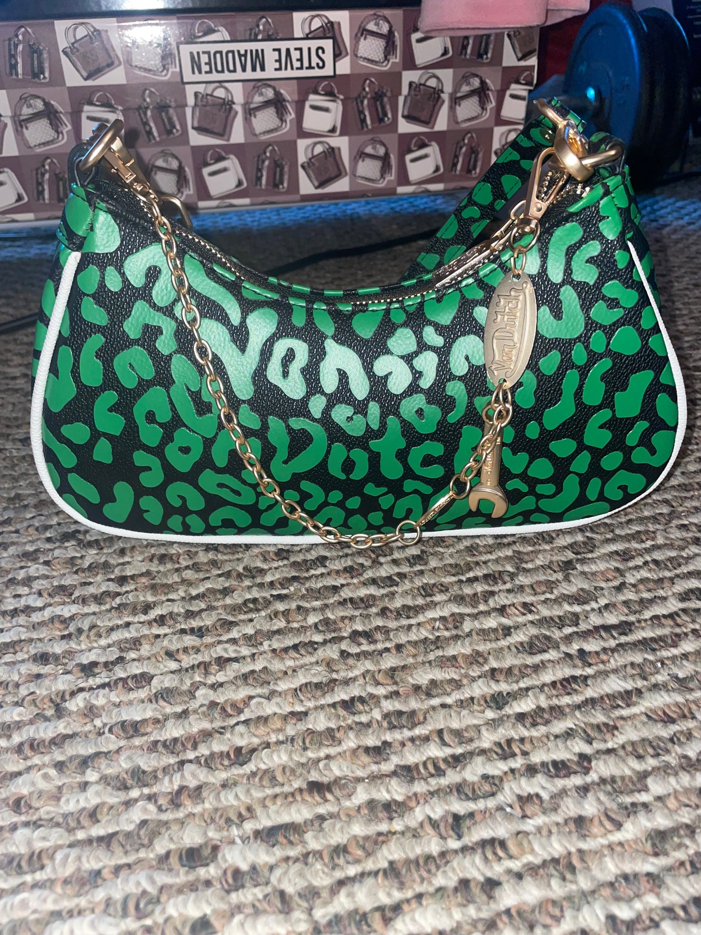 Von Dutch Lime Cheetah Shoulder Bag – Y2K Logo Purse – Originals Collection – One Size