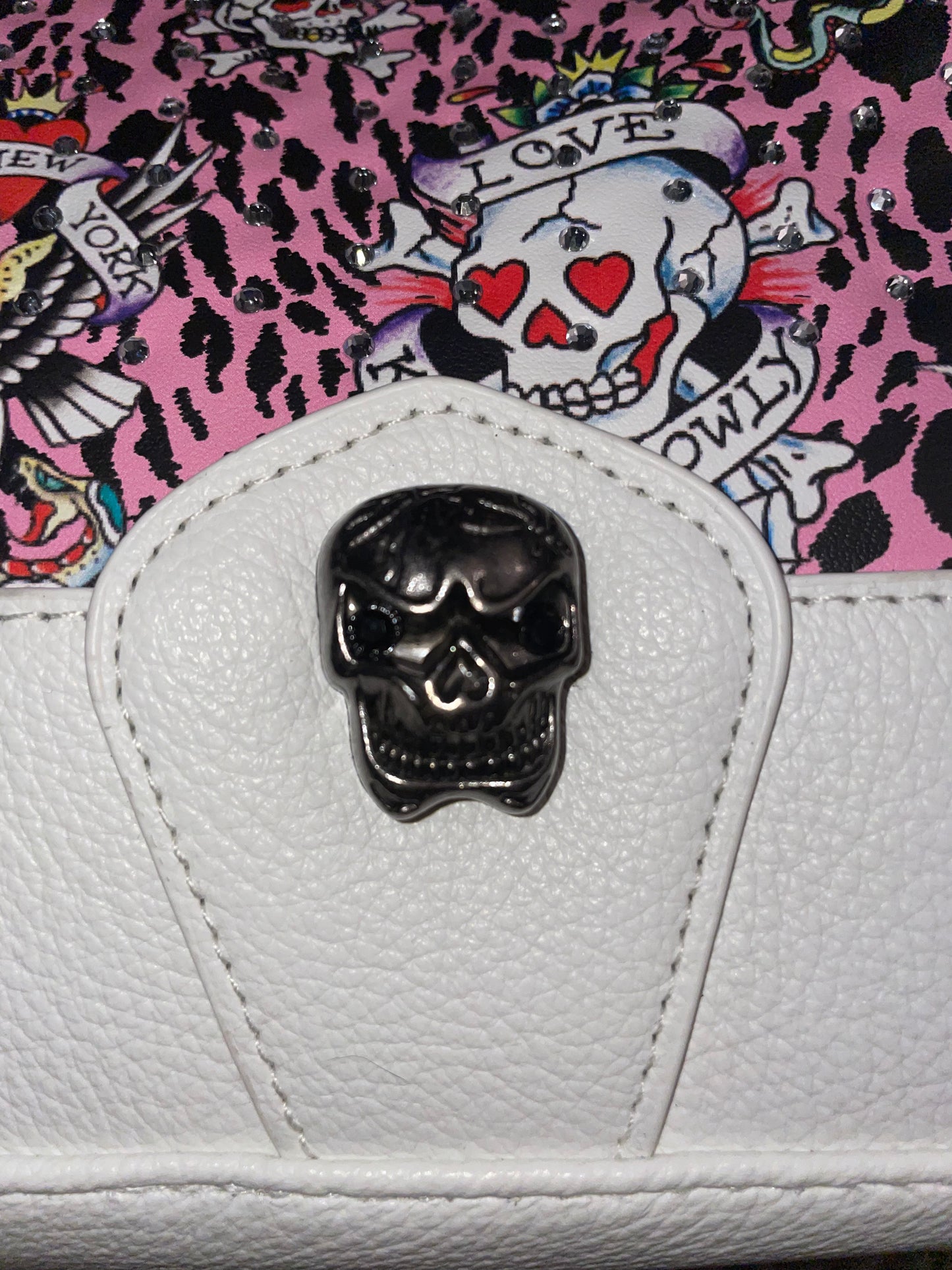 Ed Hardy Pink Leopard Skull Satchel – Authentic Tattoo Print Crossbody Bag
