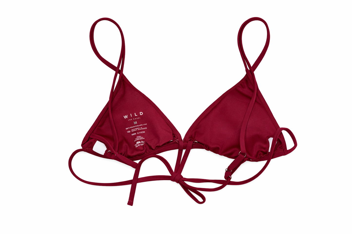 Wilo The Label Burgundy Tie String Bikini Set – Triangle Top & Adjustable Bottom – MSRP $88
