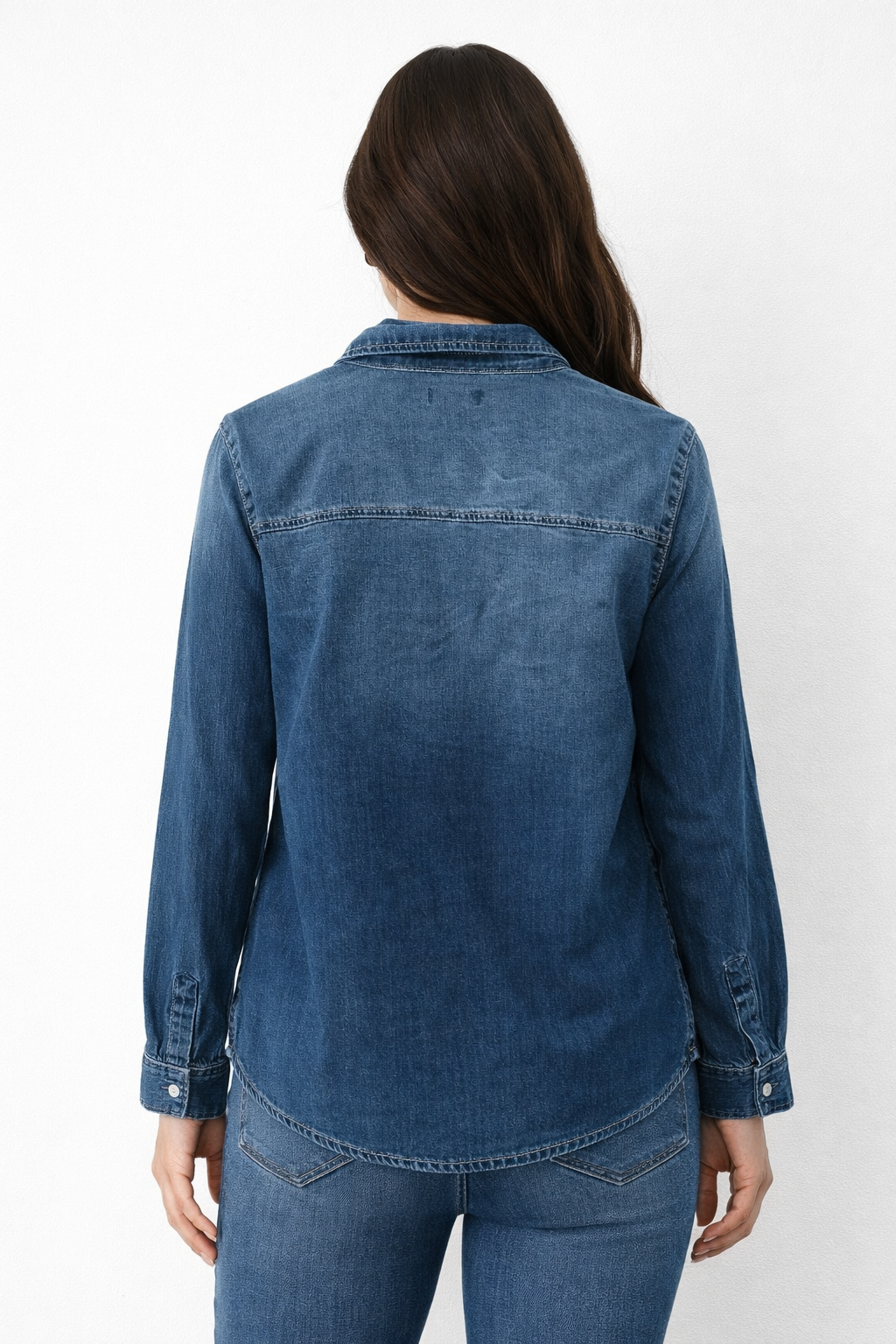 True Religion Women’s Rhinestone Logo Denim Shirt – Designer Button Down Jean Top – Premium Western Style