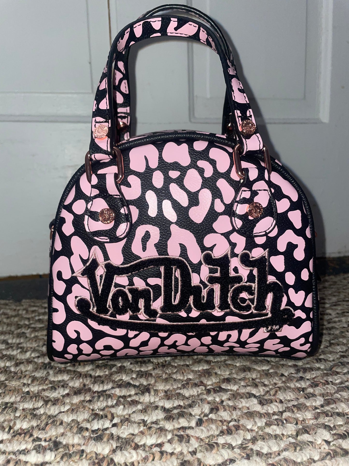 Von Dutch Pink Leopard Handbag – Y2K Cheetah Print Mini Purse