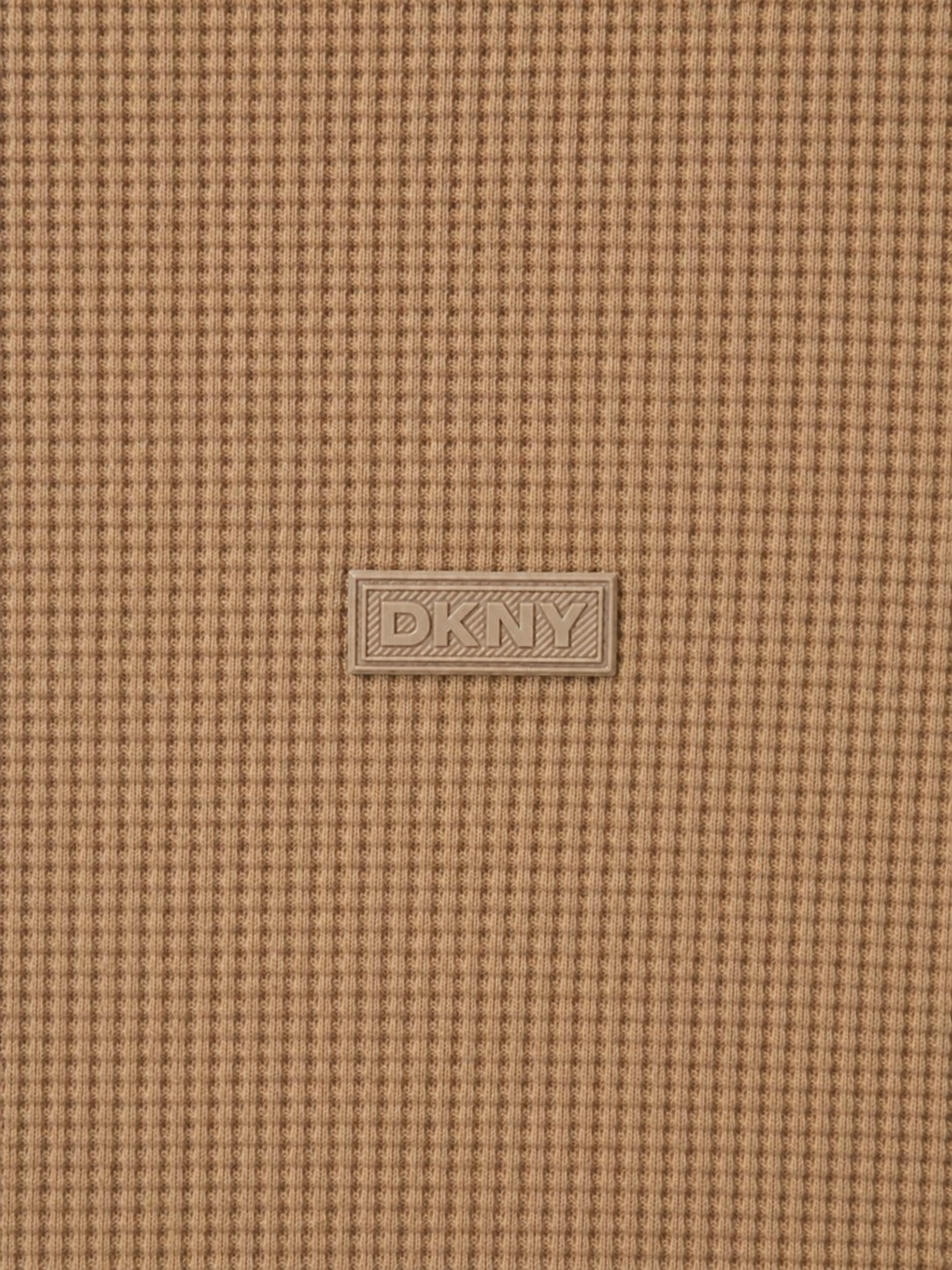 NWT DKNY Oversized Fit Taupe Waffle Knit Tee Shirt Large Neutral Beige Textured Luxury Top