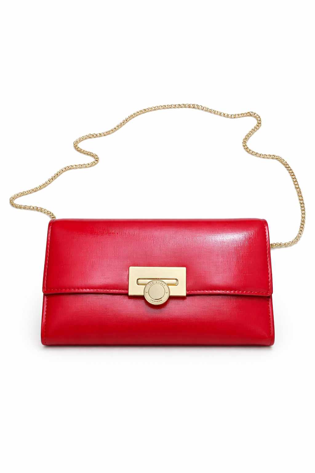 Ted Baker Scarlet Patent Leather Gold Chain Clutch