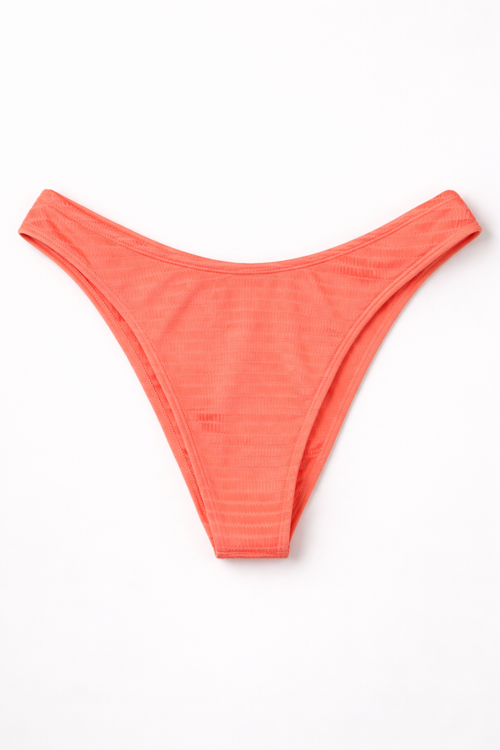 Isabella Rose Neon Coral Bikini Set – Textured Bandeau Top & High Cut Bottoms (Medium)