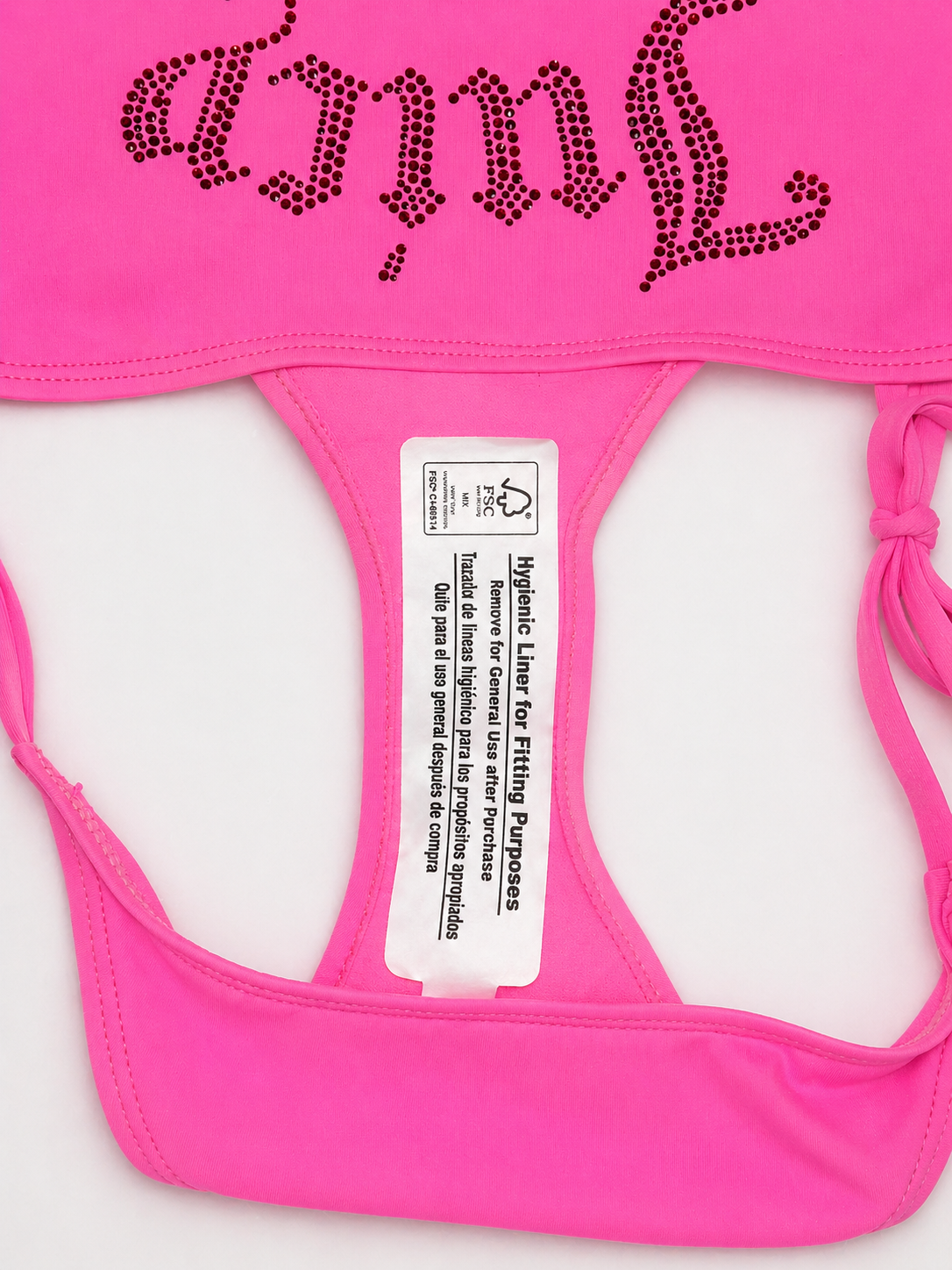 Juicy Couture Pink Rhinestone Lips Bikini Set M Y2K Halter String Swimsuit Hot Pink Crystal Tie Side Bathing Suit