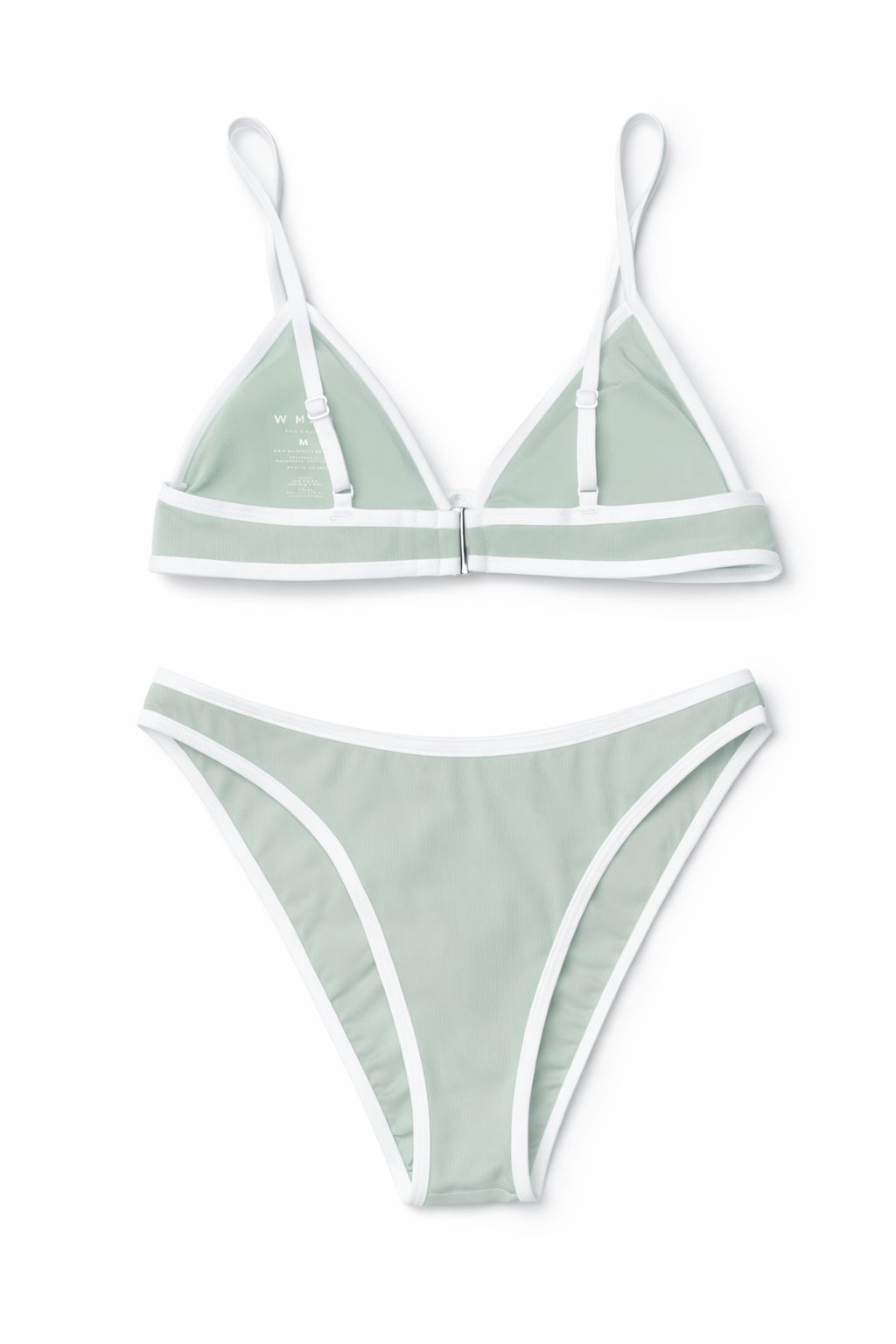 Wilo Ribbed Sage Green Bikini Set M White Trim 3PC Beach Swim