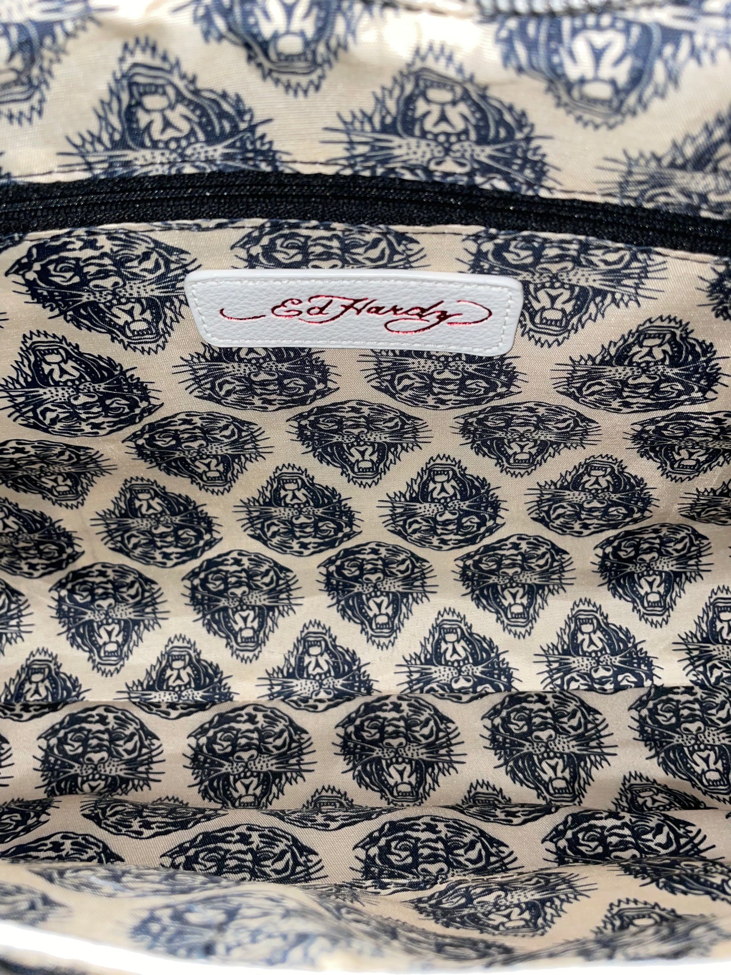 Ed Hardy Pink Leopard Skull Satchel – Authentic Tattoo Print Crossbody Bag