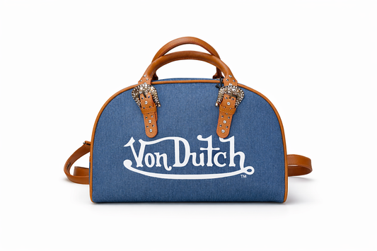 Von Dutch Denim Duffle Bag – Y2K Logo Travel Bag