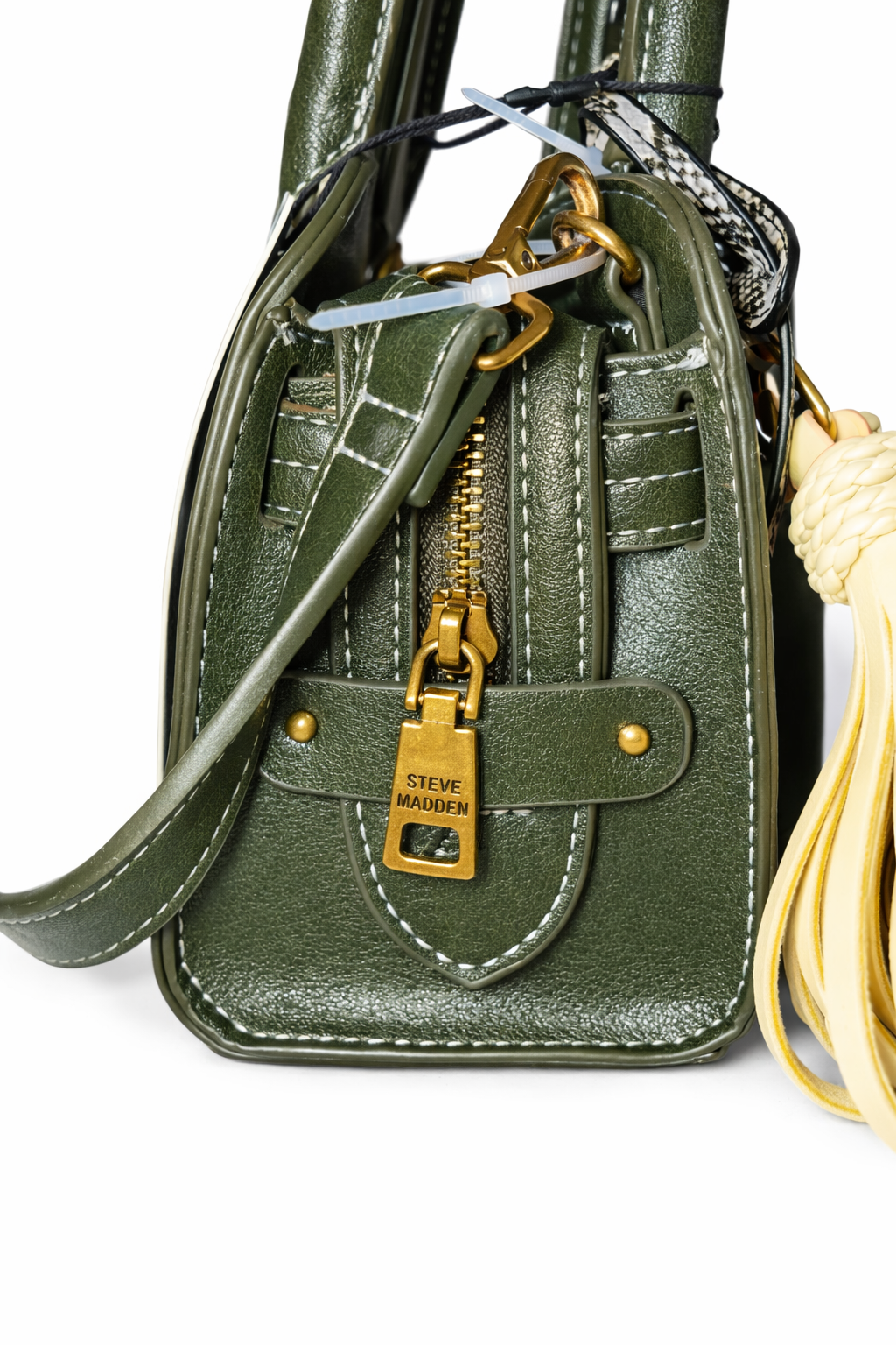 Steve Madden Green Mini Crossbody Bag Tassel Satchel Purse Gold Hardware BDAINSS Small Handbag