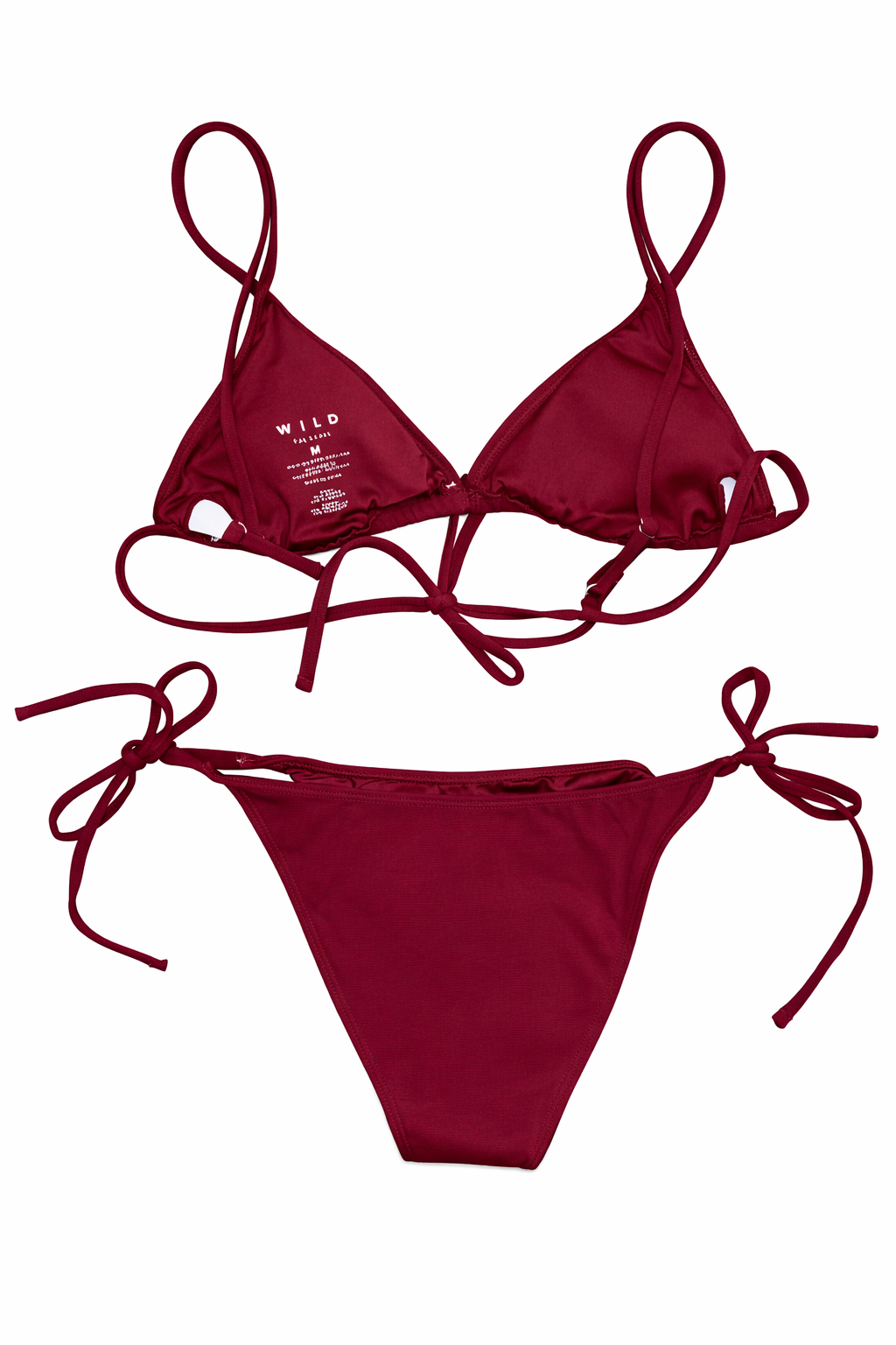 Wilo The Label Burgundy Tie String Bikini Set – Triangle Top & Adjustable Bottom – MSRP $88