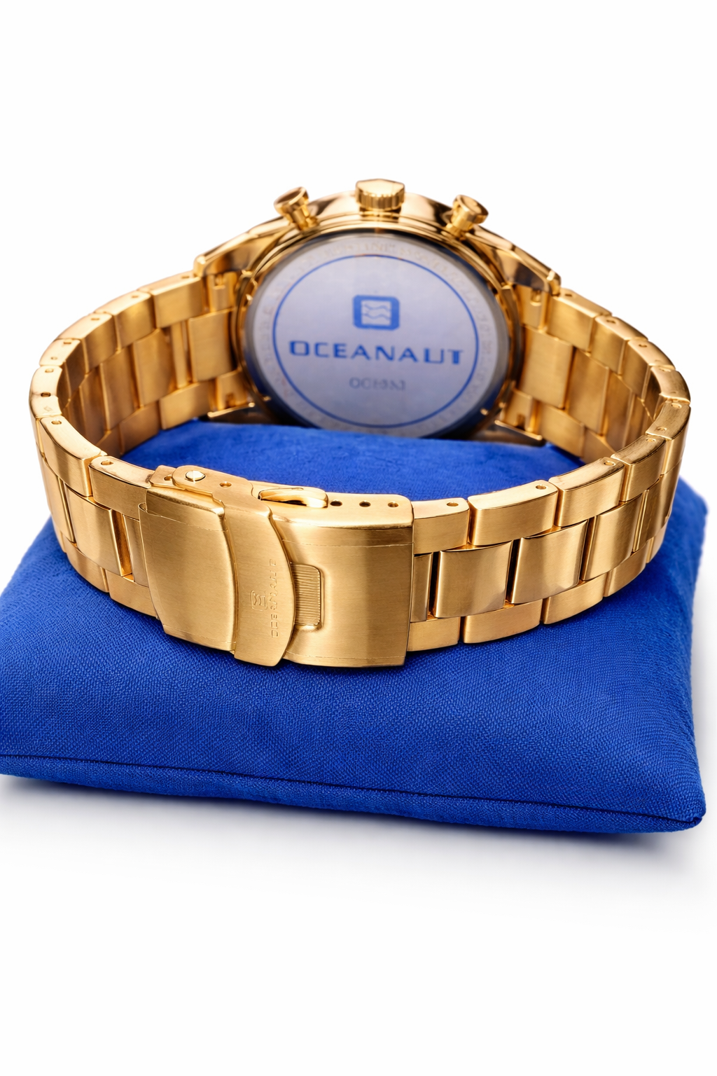Oceanaut Gold Chronograph Watch – Luxury Men’s Stainless Steel Timepiece with Blue Presentation Box