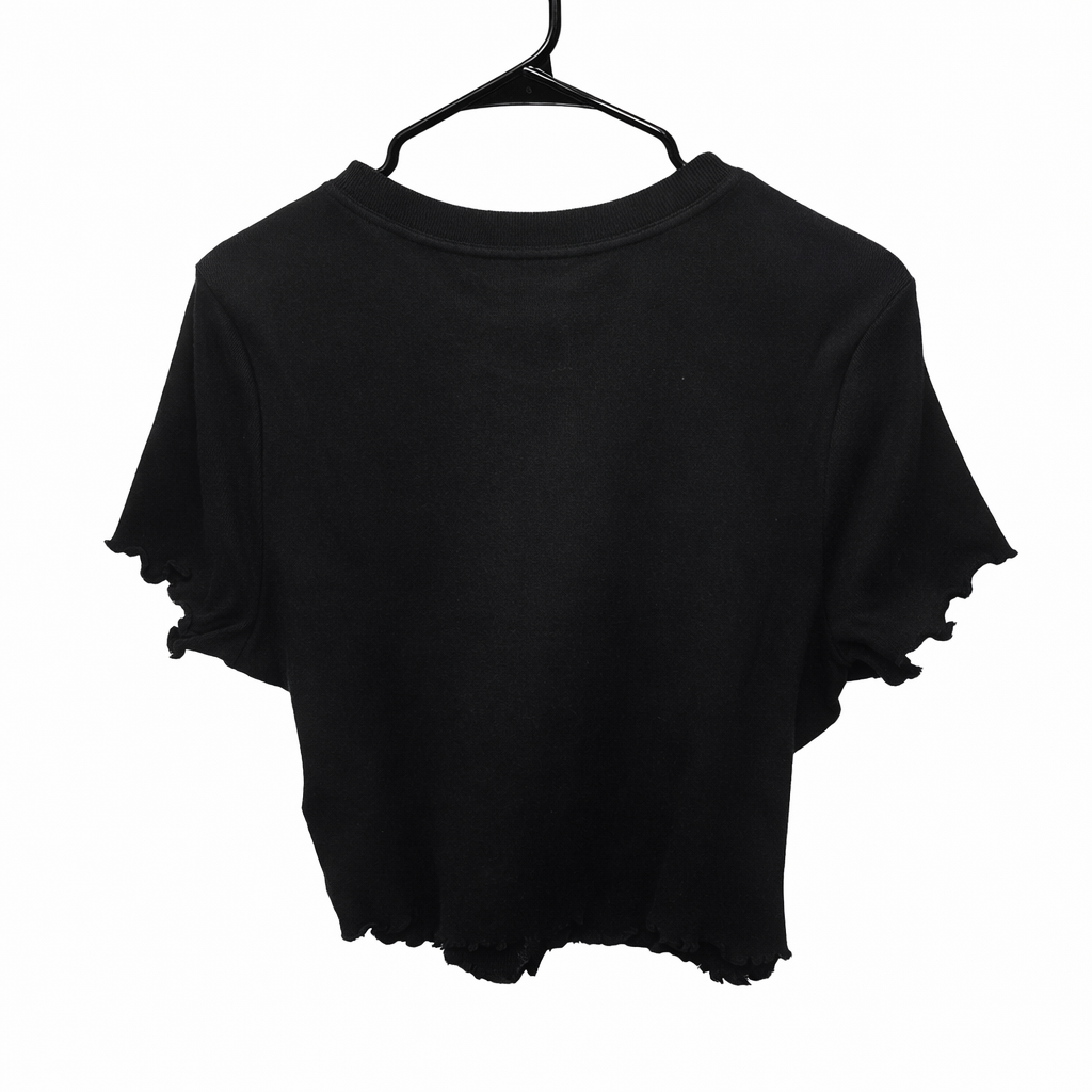 True Religion Black Cropped T-Shirt – Gold Logo Graphic Tee | Y2K