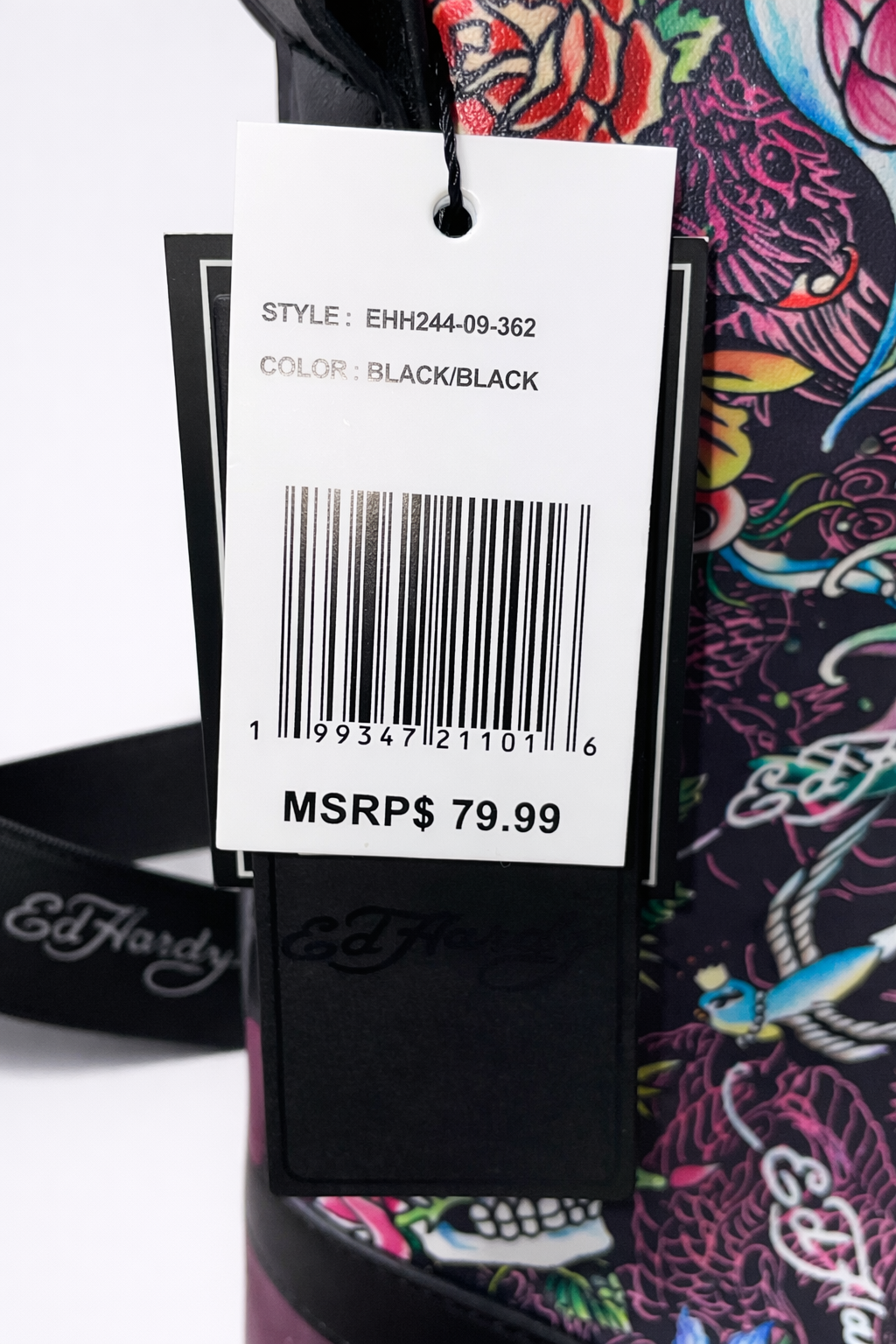 Ed Hardy Skull & Rose Crossbody Bag – Black Tattoo Print Designer Purse NWT