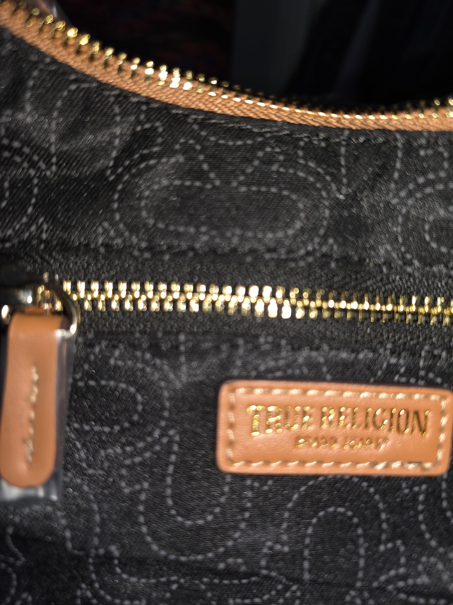 True Religion Cognac Leather Shoulder Bag – Designer Women’s Hobo Handbag with Gold Hardware