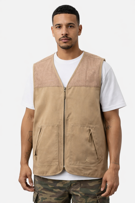 Nike Air Jordan Men’s Utility Vest – Khaki Zip-Up Active Loose Fit (Size L) Authentic