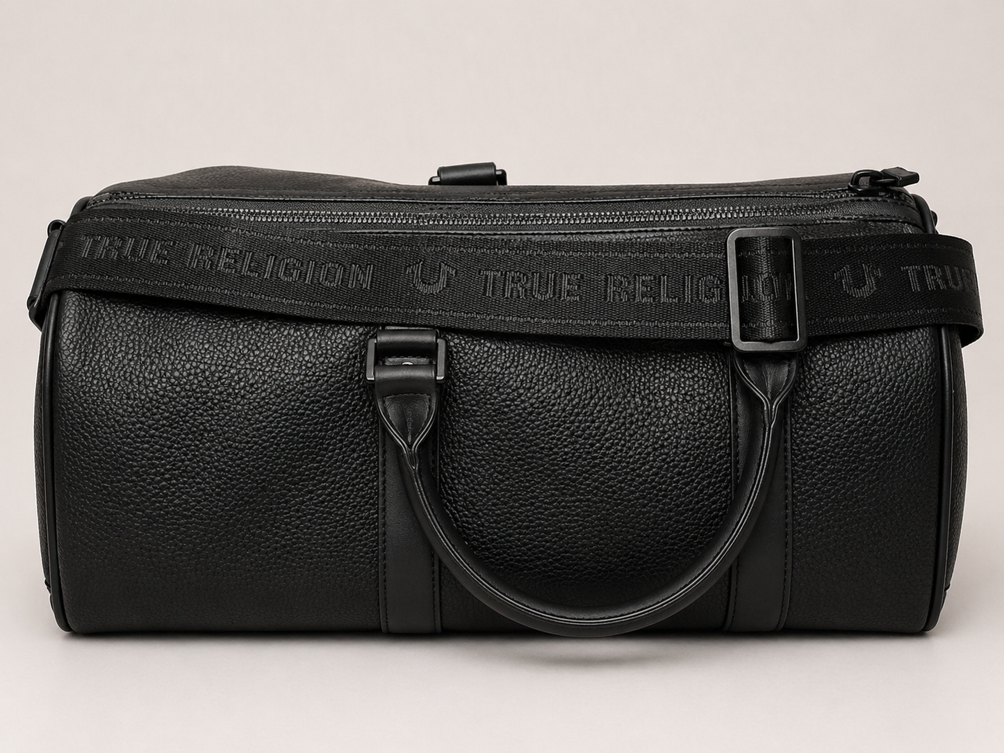 True Religion Black Duffle Bag Keepall Weekender Travel Gym Carry-On Shoe Compartment NWT