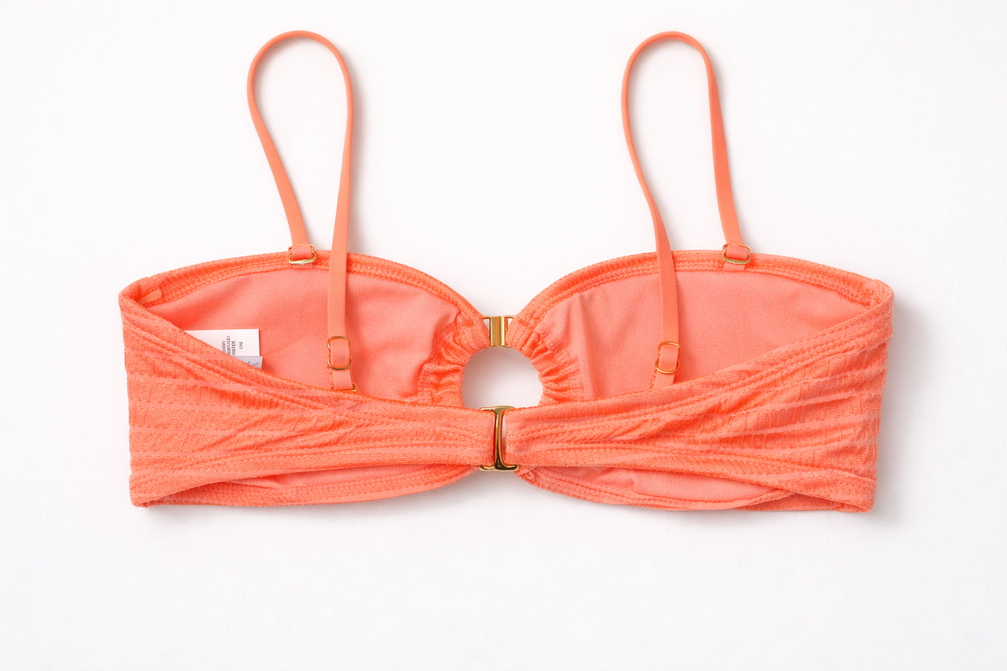 Isabella Rose Neon Coral Bikini Set – Textured Bandeau Top & High Cut Bottoms (Medium)