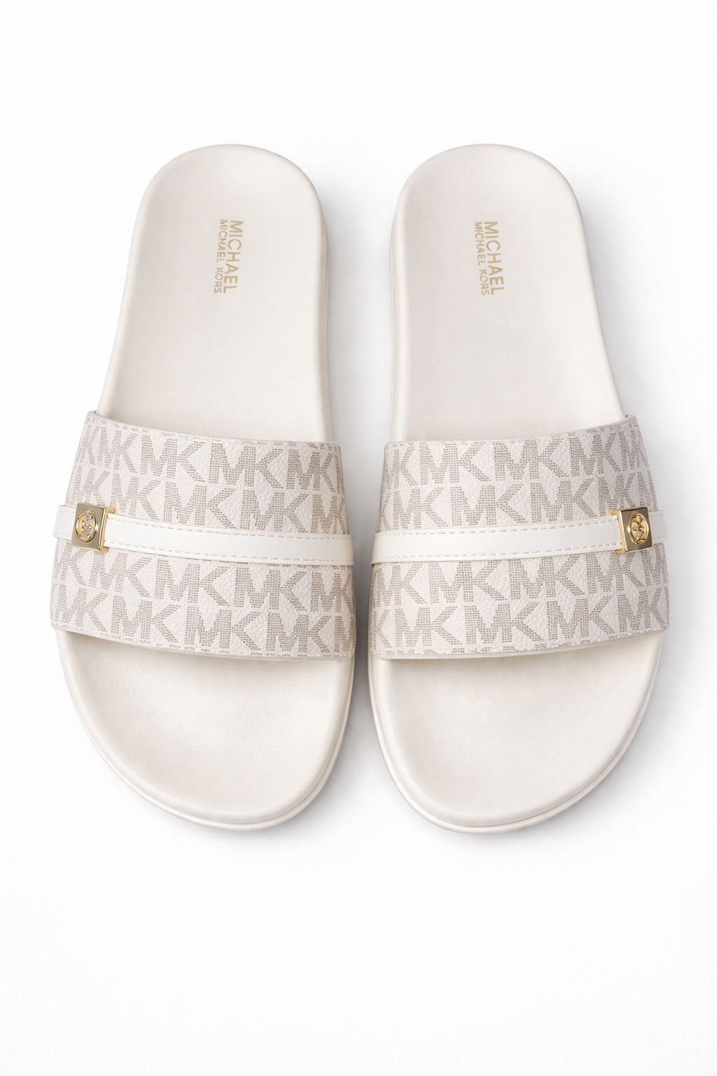 Michael Kors Jadie Slide Vanilla MK Monogram Sandals Women Size 7M Designer Slides