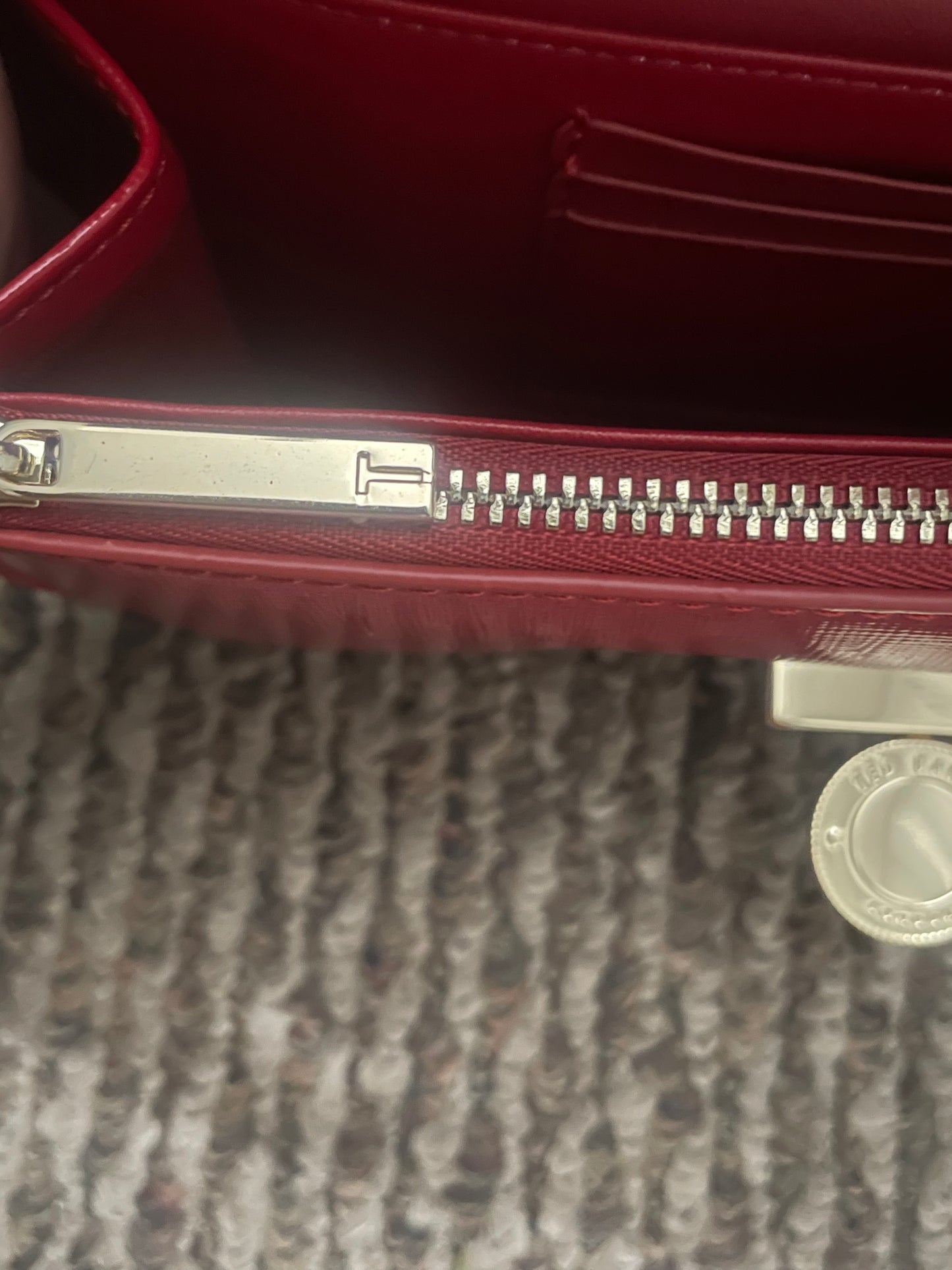 Ted Baker Scarlet Patent Leather Gold Chain Clutch