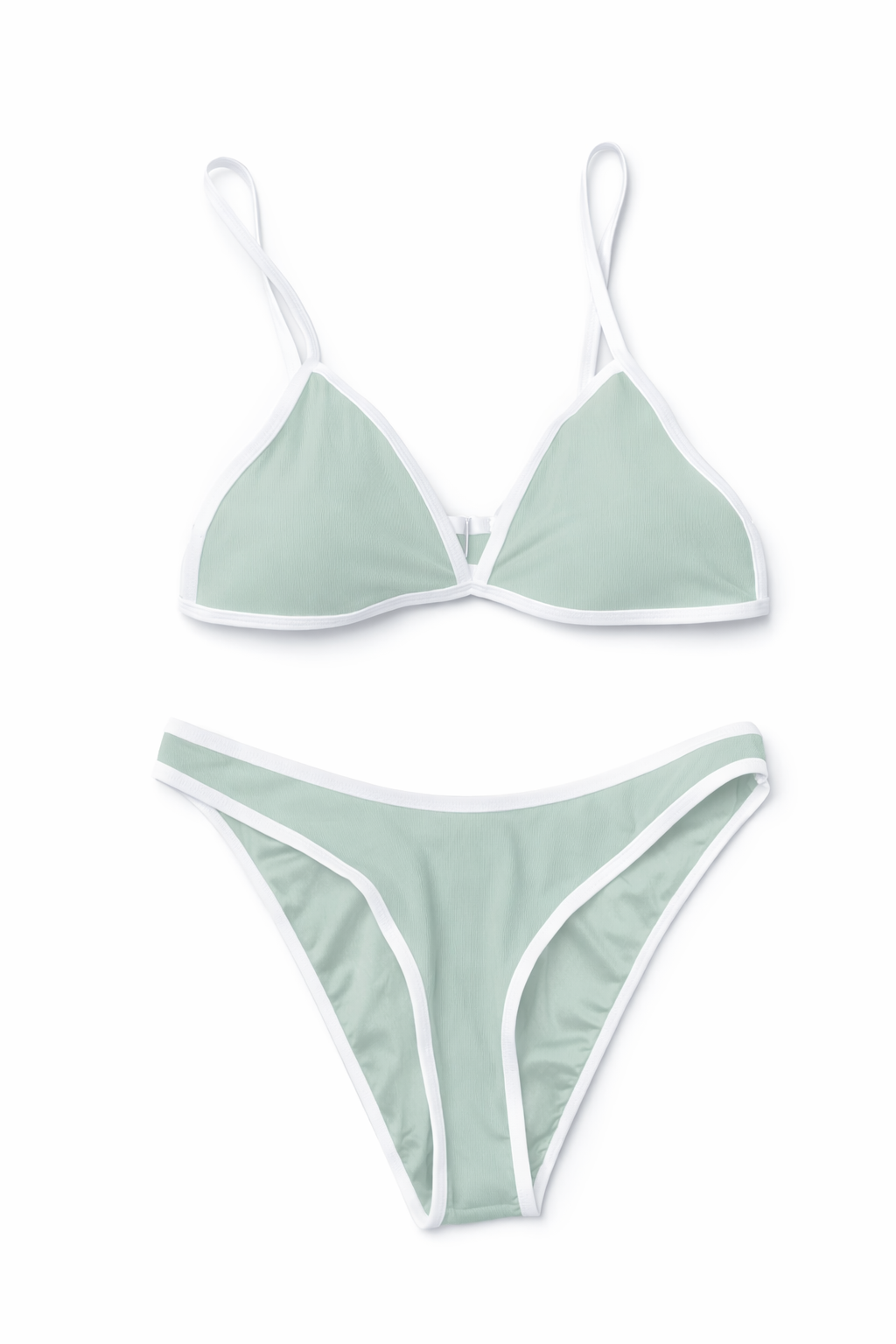 Wilo Ribbed Sage Green Bikini Set M White Trim 3PC Beach Swim
