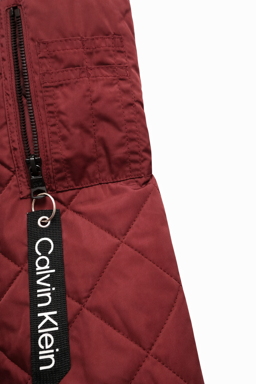 Calvin Klein Men’s Quilted Bomber Jacket – Burgundy Water-Resistant Windproof Coat (Size L) Authentic