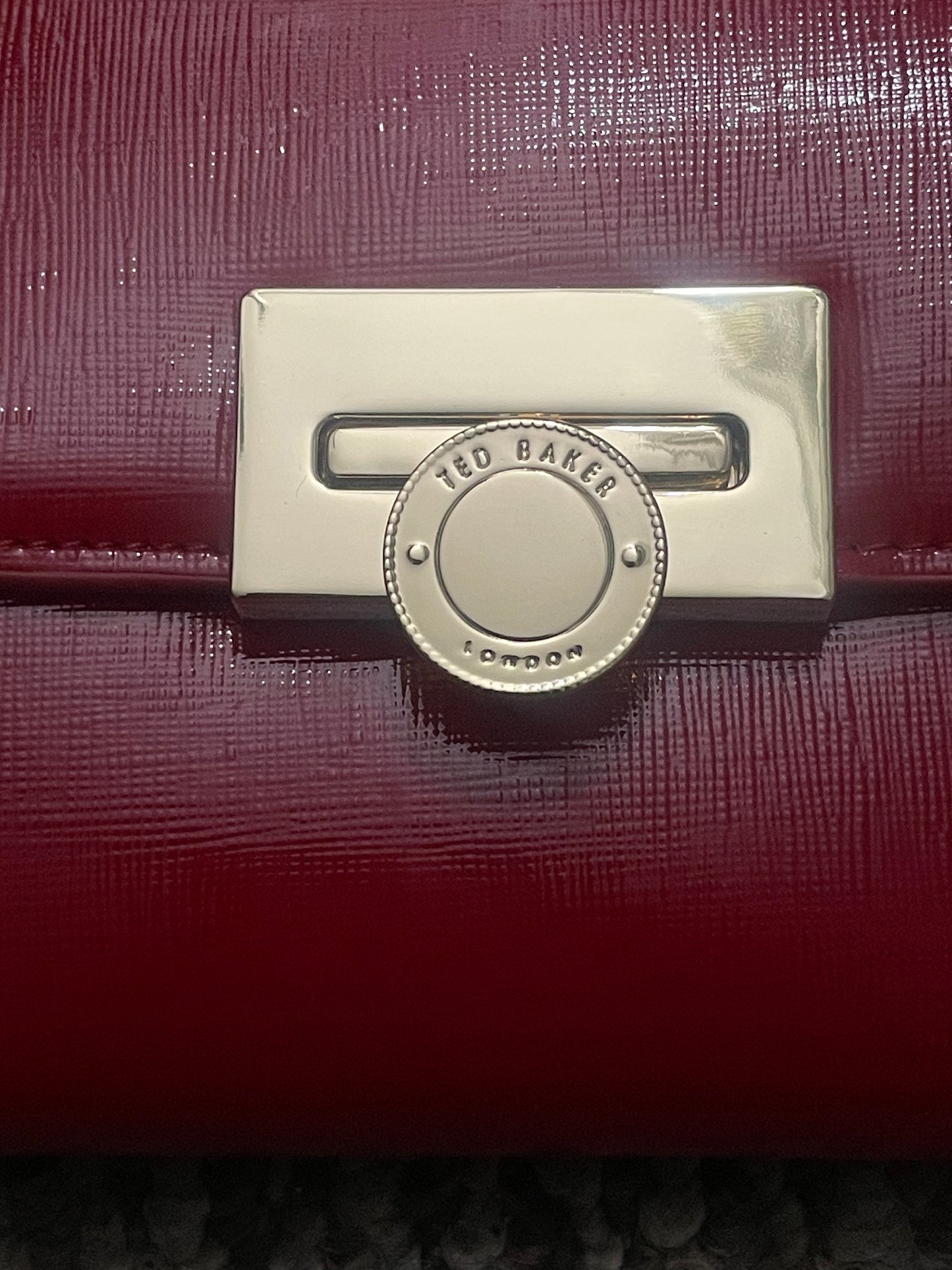 Ted Baker Scarlet Patent Leather Gold Chain Clutch