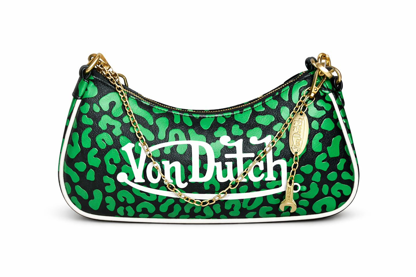 Von Dutch Lime Cheetah Shoulder Bag – Y2K Logo Purse – Originals Collection – One Size