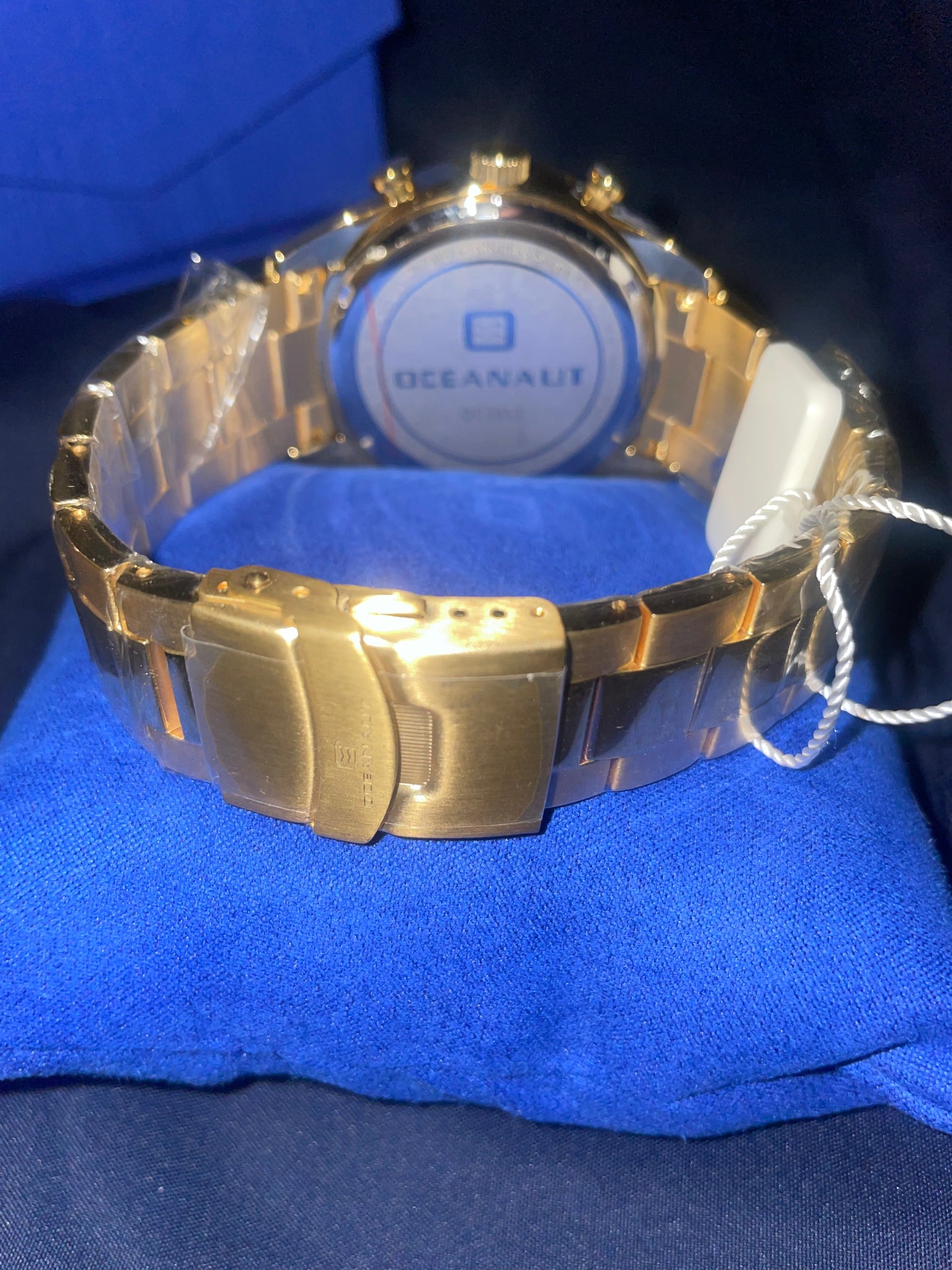 Oceanaut Gold Chronograph Watch – Luxury Men’s Stainless Steel Timepiece with Blue Presentation Box