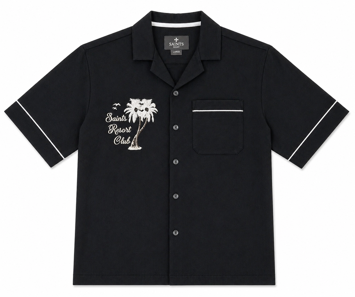 SAINTS STUDIO Black Resort Club Set Men L Button Up Shirt & Shorts Matching Set Luxury Summer Outfit Designer Streetwear