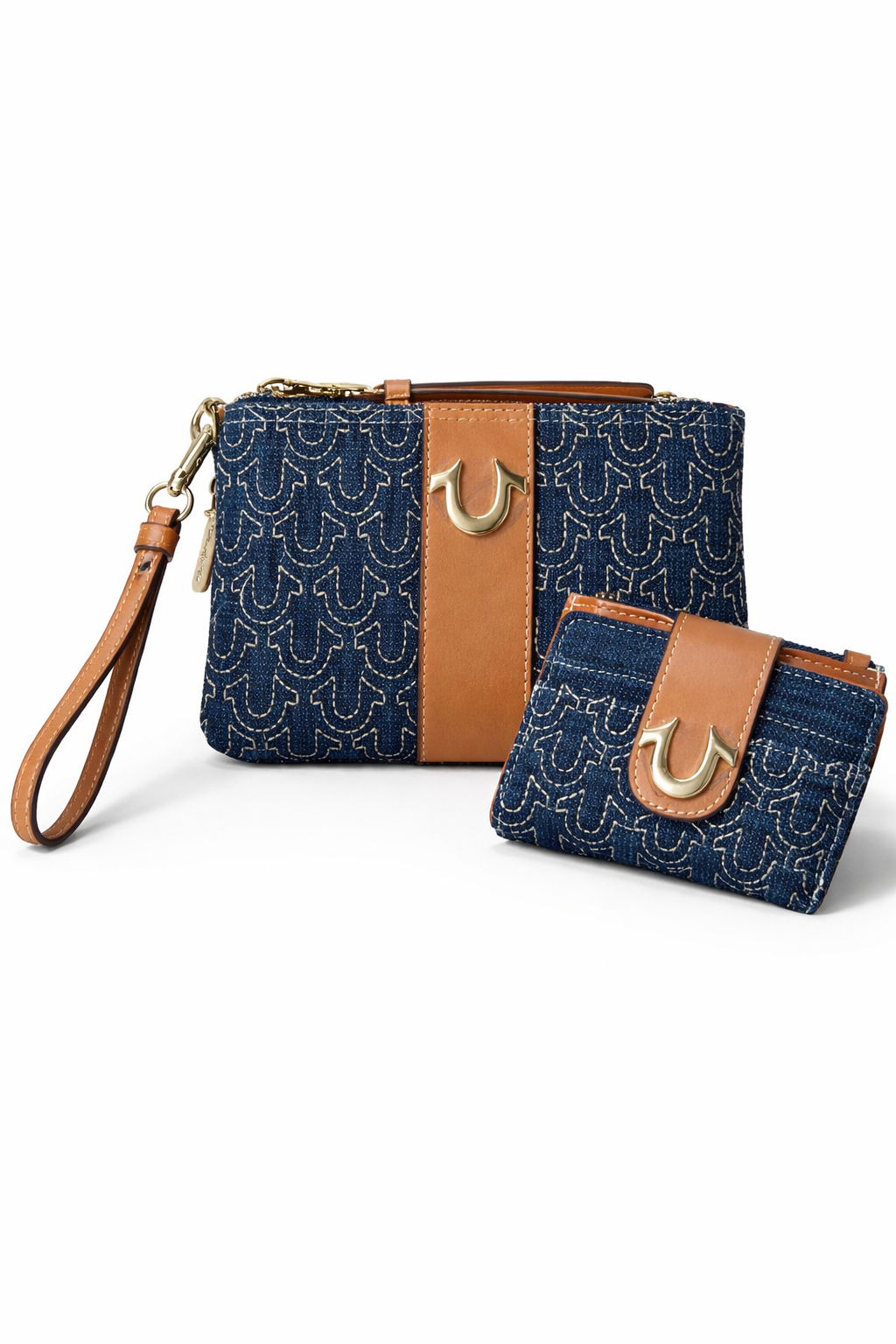 True Religion 3pc Denim Bag Set NWT Wallet Wristlet Mini Satchel Bundle