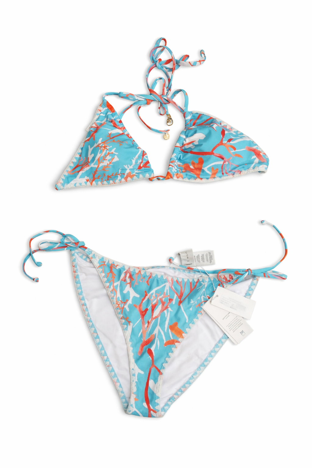 Milly Aqua Coral String Bikini Set – Luxury Designer Swimwear (Size L, $250 Retail)