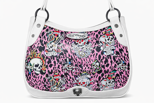 Ed Hardy Pink Leopard Skull Satchel – Authentic Tattoo Print Crossbody Bag