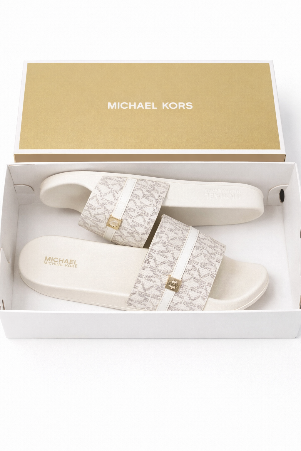 Michael Kors Jadie Slide Vanilla MK Monogram Sandals Women Size 7M Designer Slides