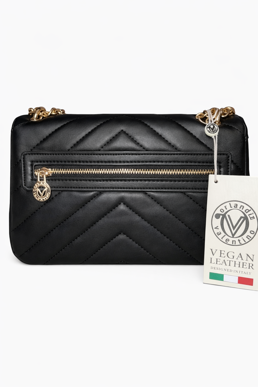 Valentino by Mario Valentino Black Quilted Vegan Leather Chain Crossbody Bag – Authentic Designer Shoulder Purse